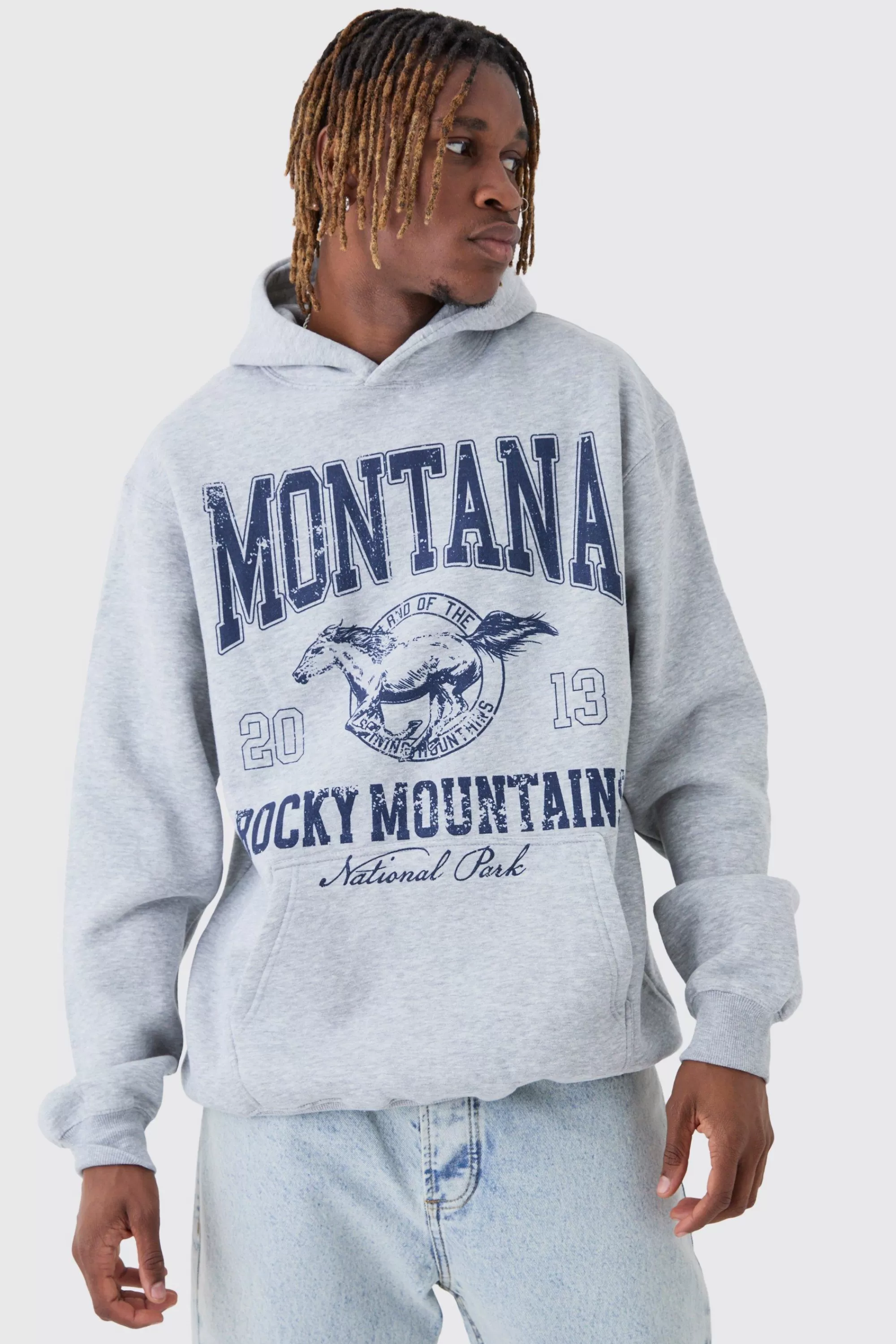 boohooMAN Tall Western Varsity Oversized Hoodie | UK
