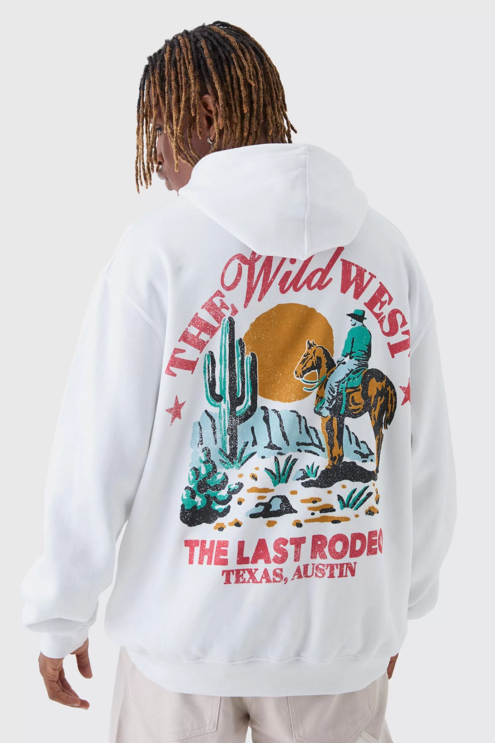 boohooMAN Tall Wild West Back Printed Oversized Hoodie | UK