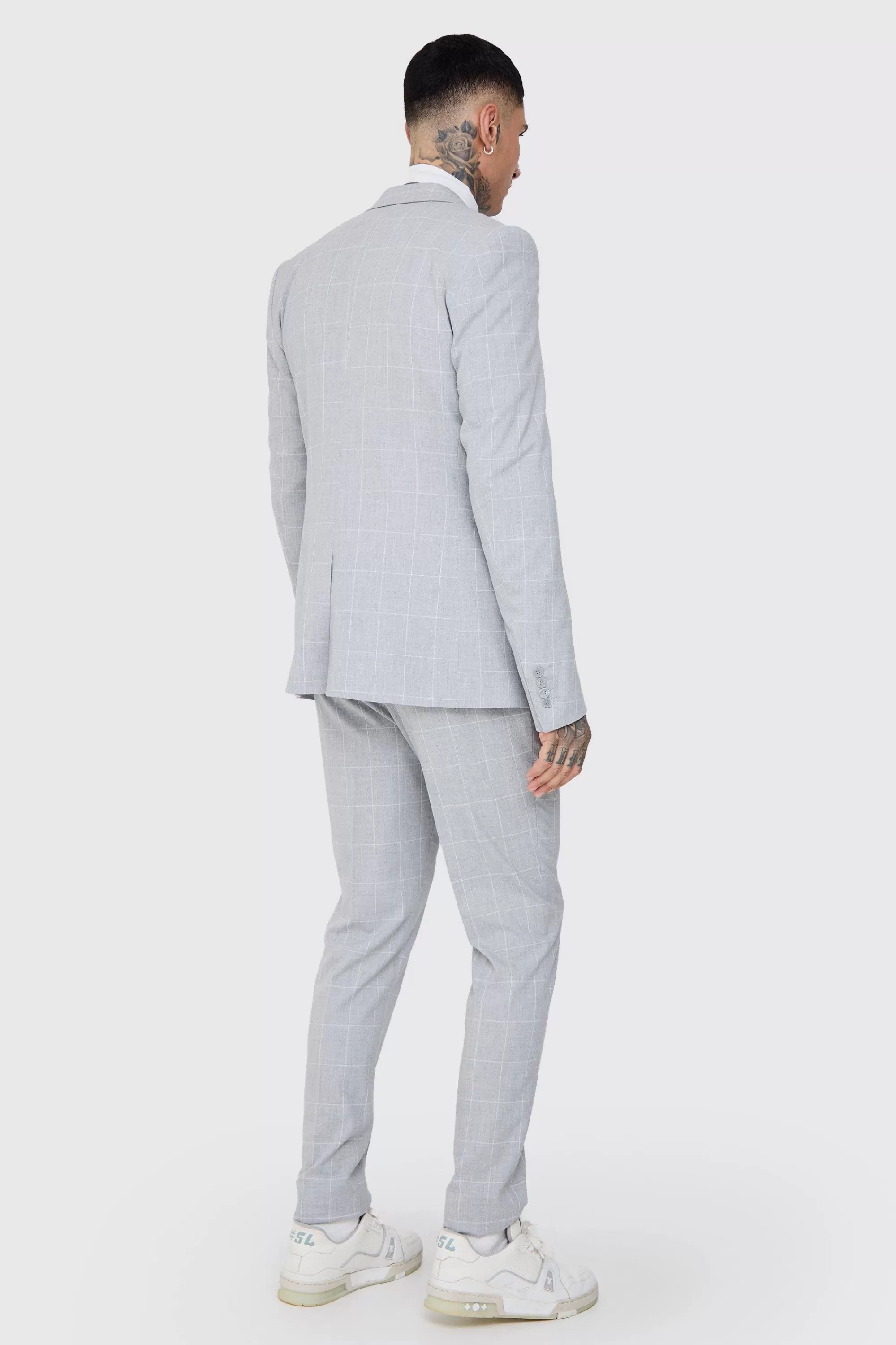 boohooMAN Tall Window Pane Check Skinny Fit Blazer | UK