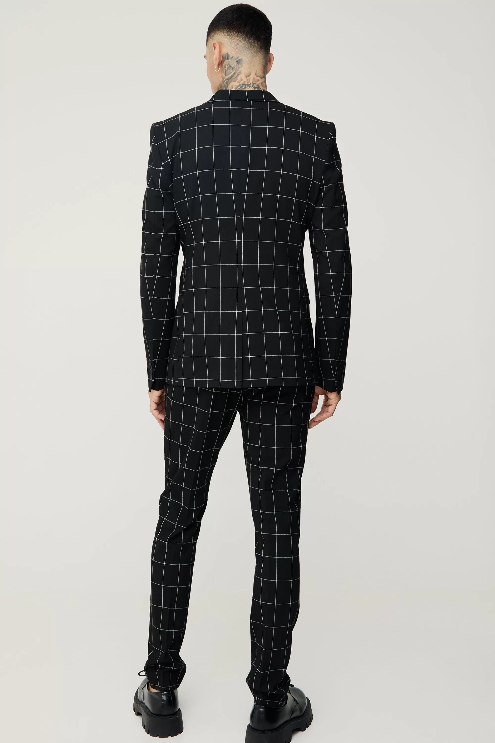 boohooMAN Tall Window Pane Check Skinny Fit Suit | UK