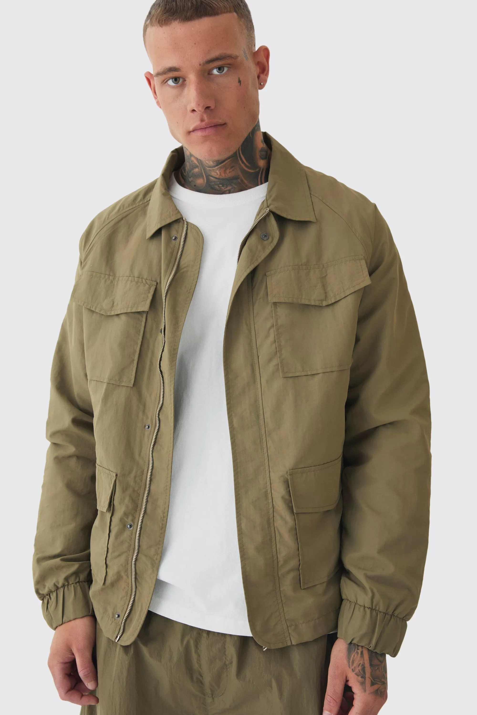 boohooMAN Tall Zip Up Lightweight Field Jacket | UK
