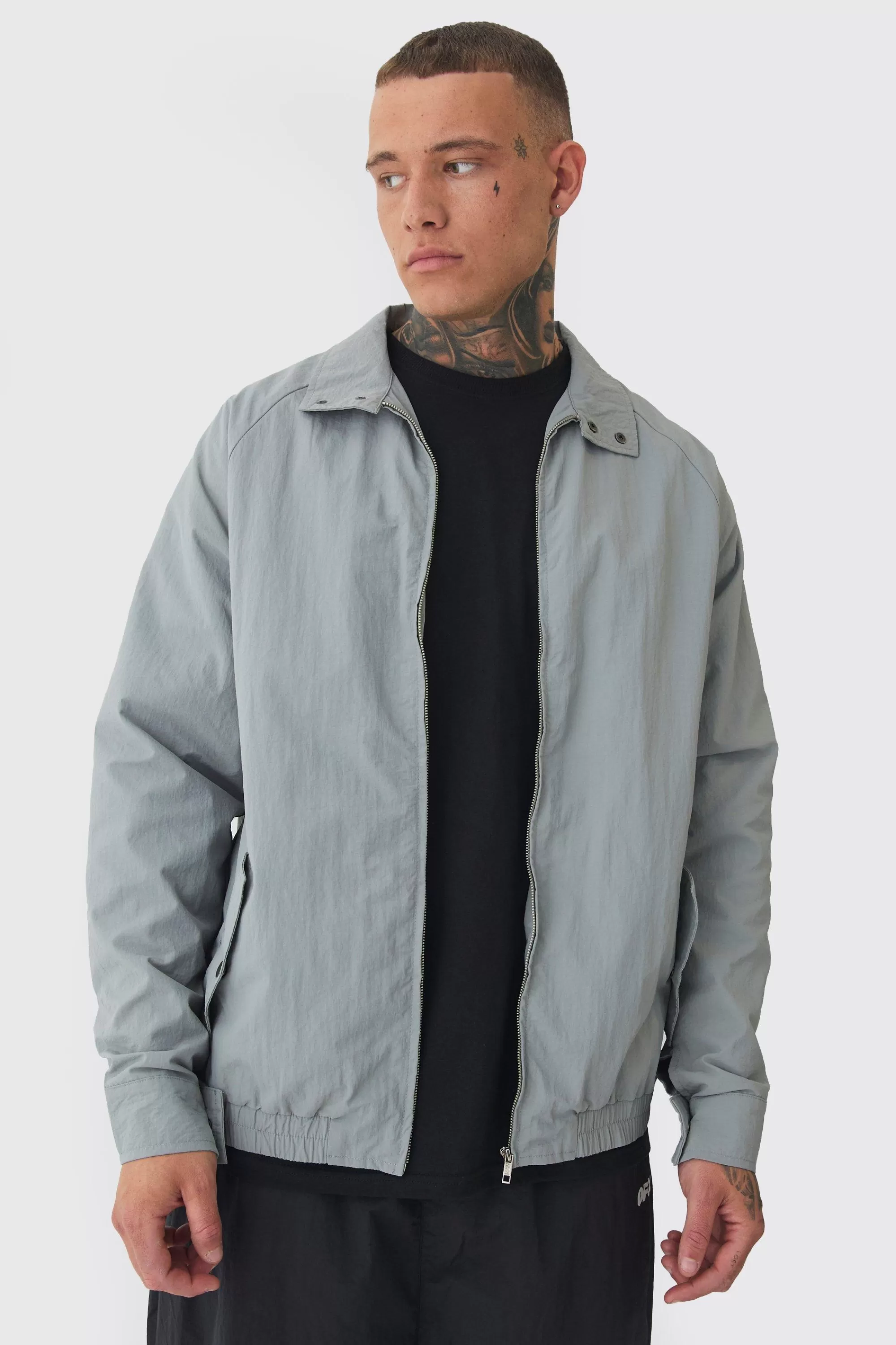 boohooMAN Tall Zip Up Lightweight Funnel Neck Jacket | UK