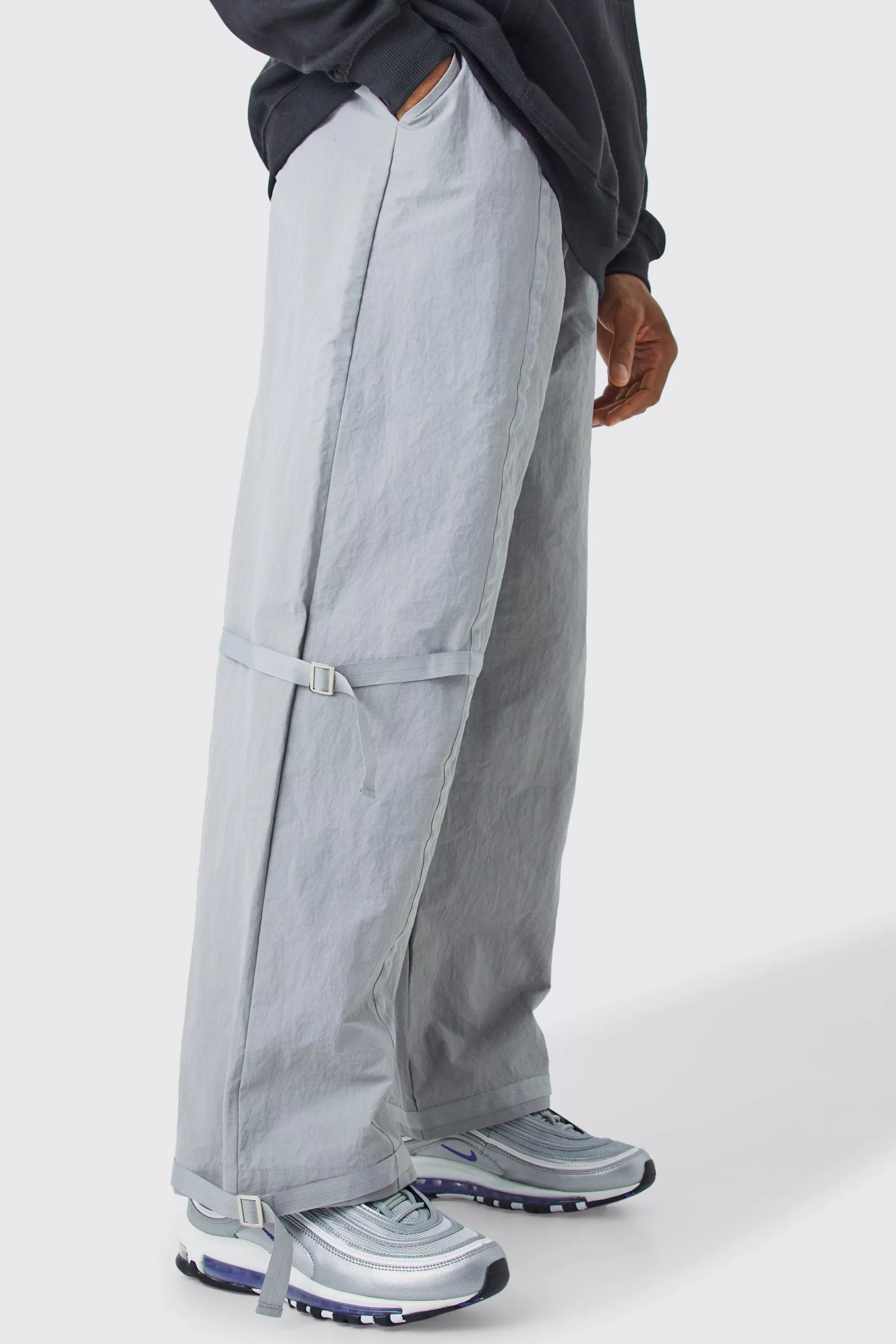 boohooMAN Tape Detail Adjustable Cuff Parachute Pants | UK
