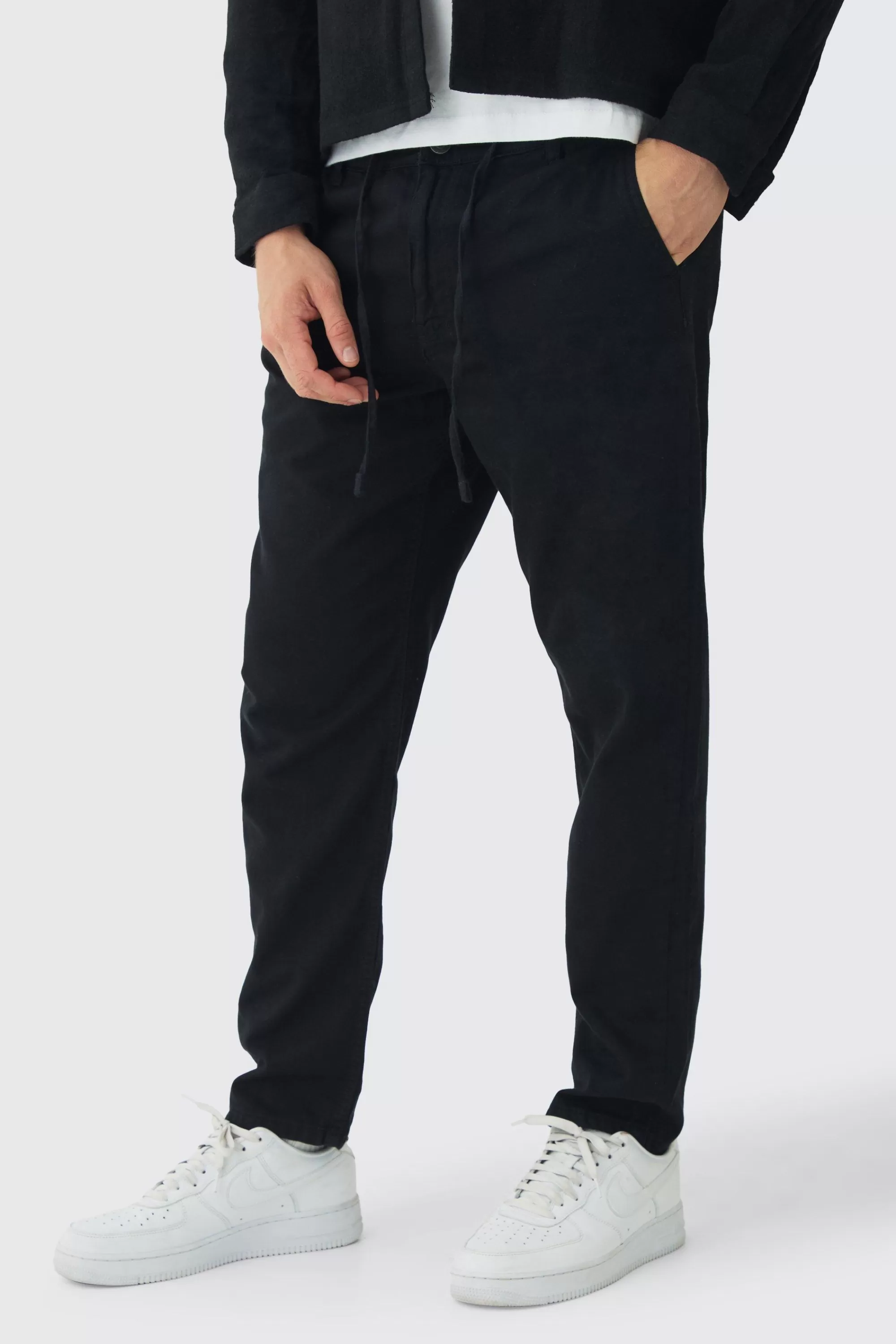 boohooMAN Tapered Chinos With Drawcords In | UK