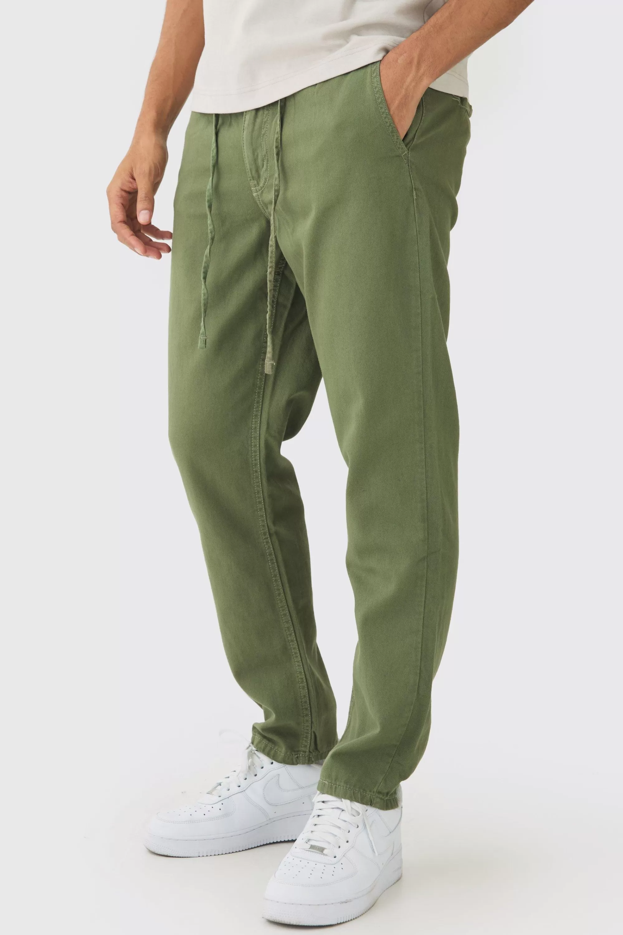 boohooMAN Tapered Chinos With Drawcords In | UK