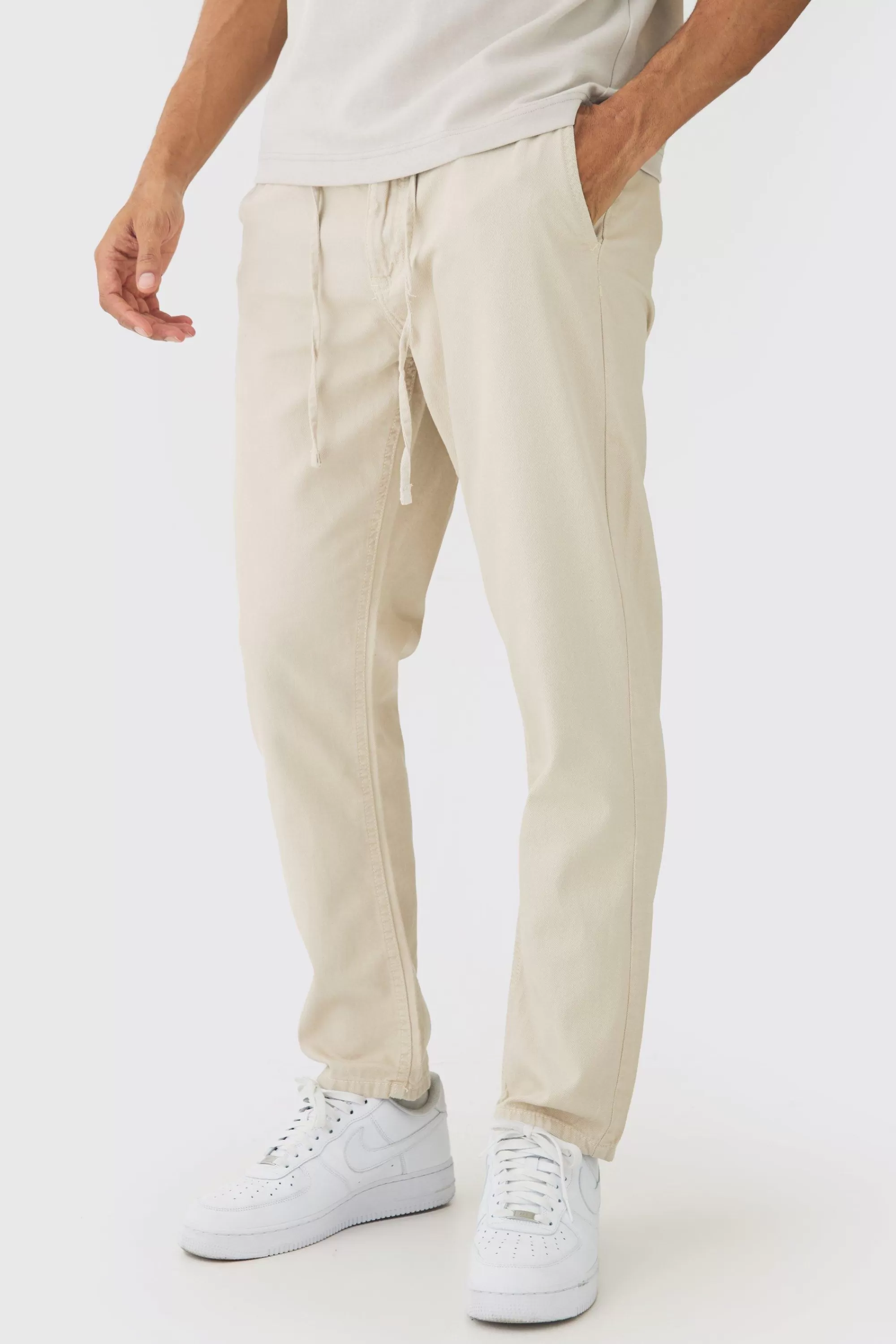 boohooMAN Tapered Chinos With Drawcords In | UK