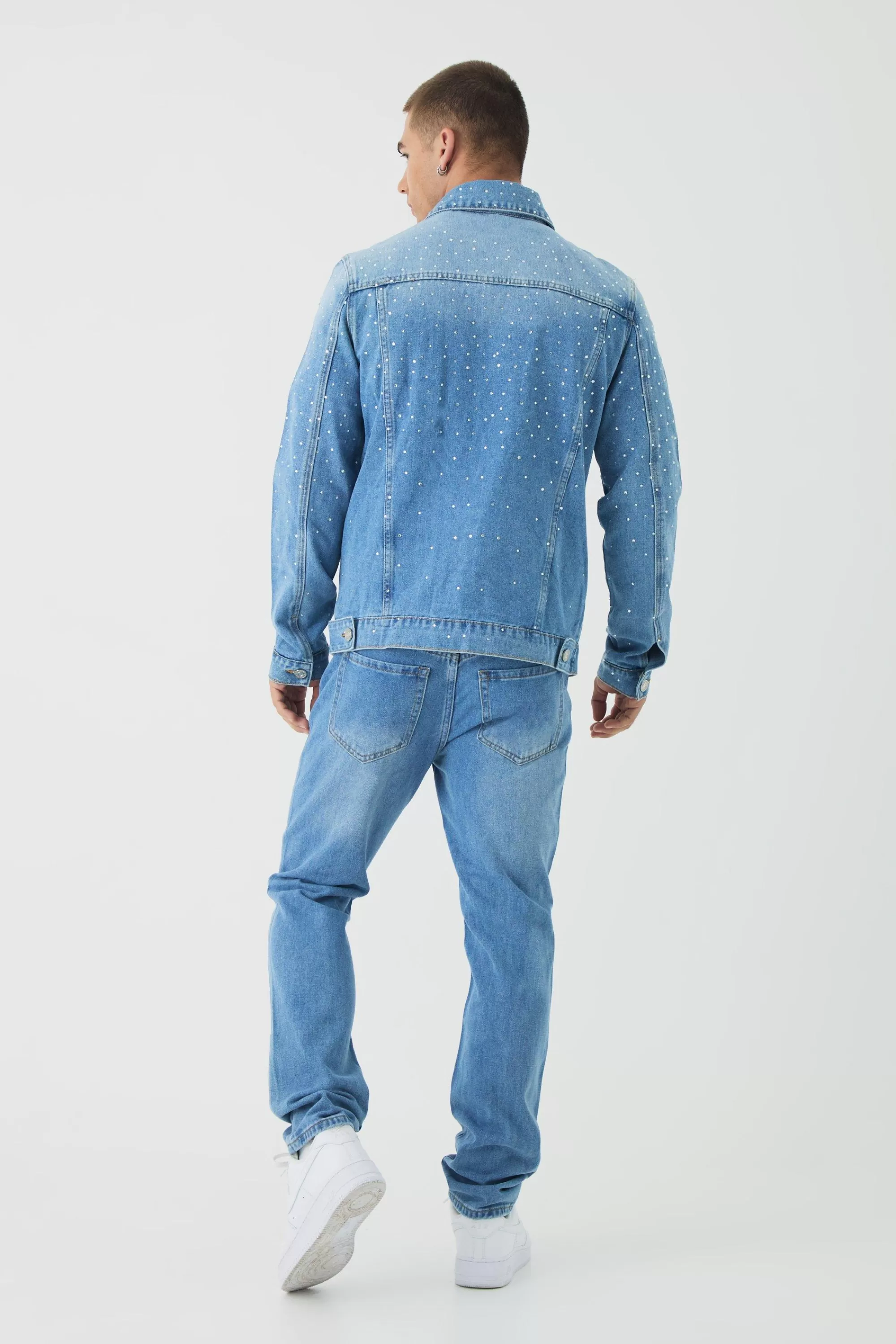 boohooMAN Tapered Rigid Rhinestone Jeans | UK
