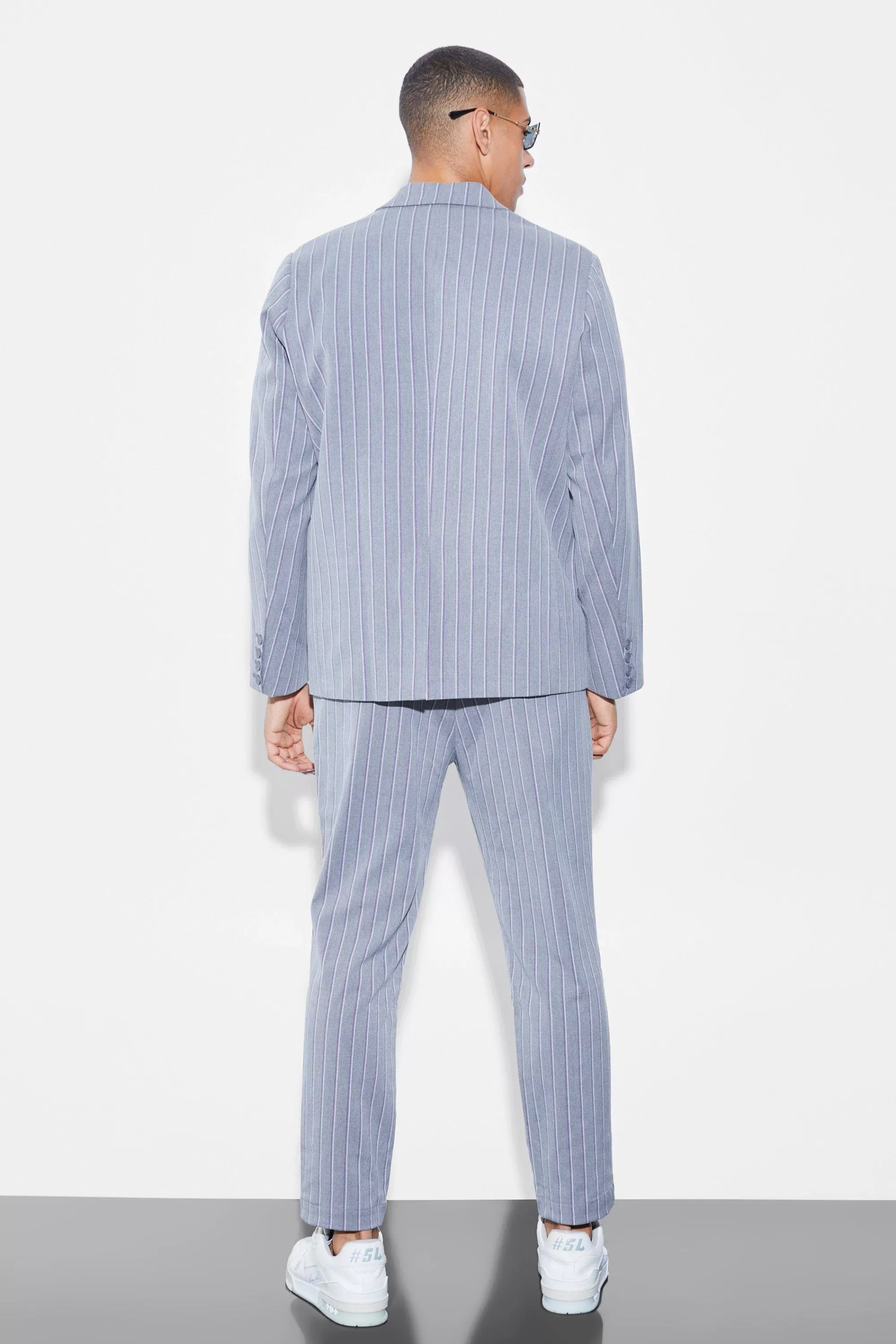 boohooMAN Tapered Stripe Suit Trousers | UK
