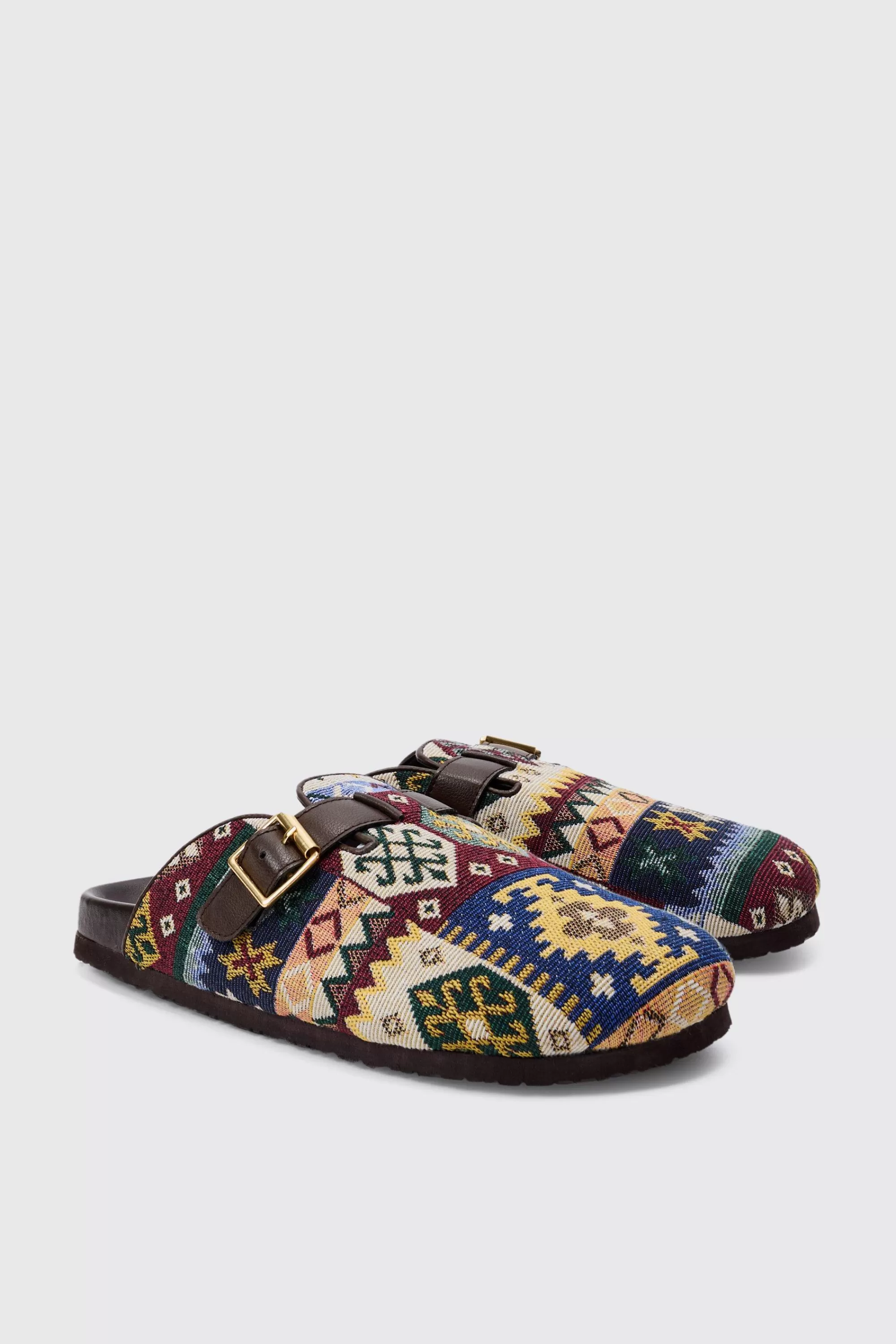 boohooMAN Tapestry Buckle Detail Mule | UK