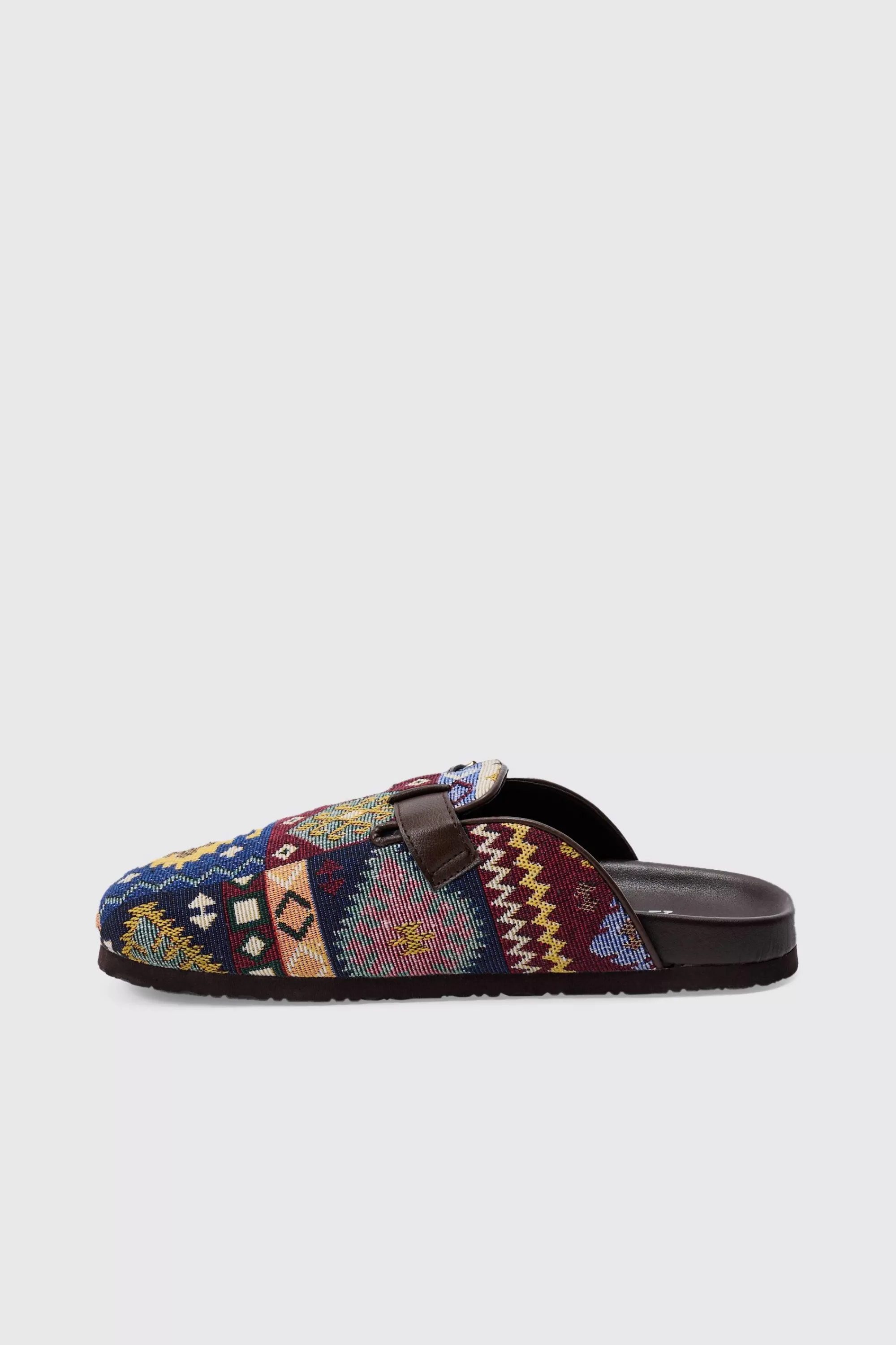 boohooMAN Tapestry Buckle Detail Mule | UK