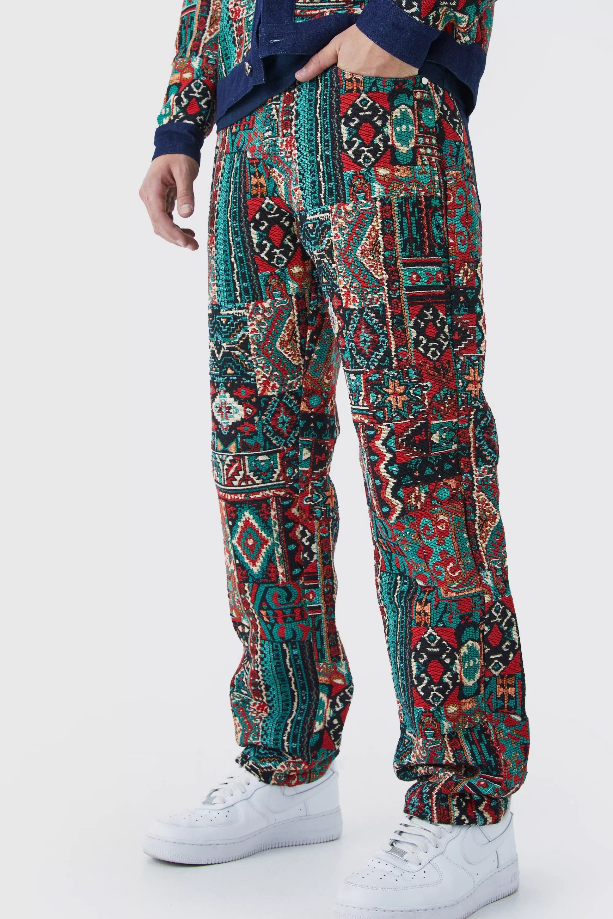 boohooMAN Tapestry Denim Jacket And Jeans Set | UK