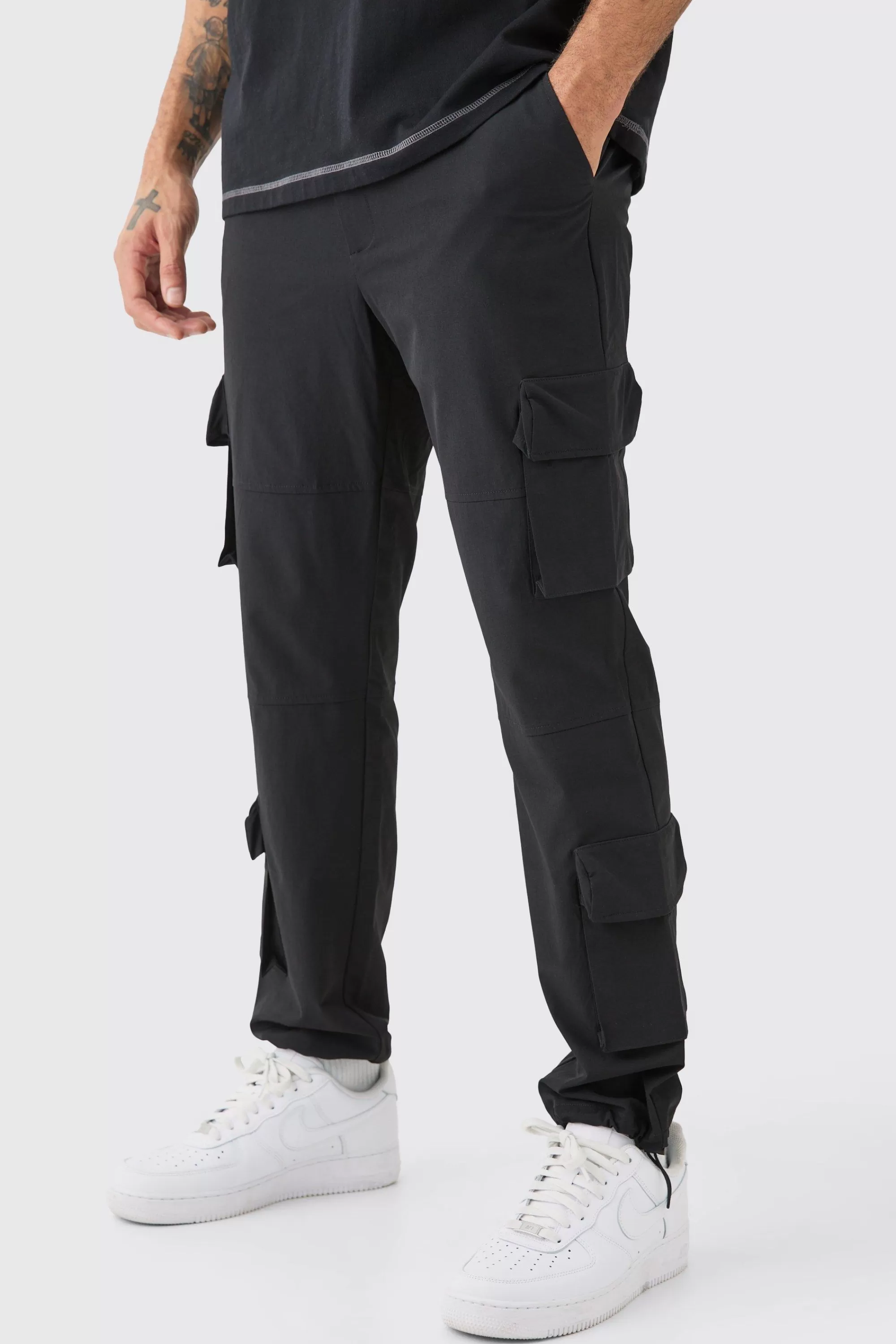 boohooMAN Technical Stretch 3d Cargo Pocket Trousers | UK