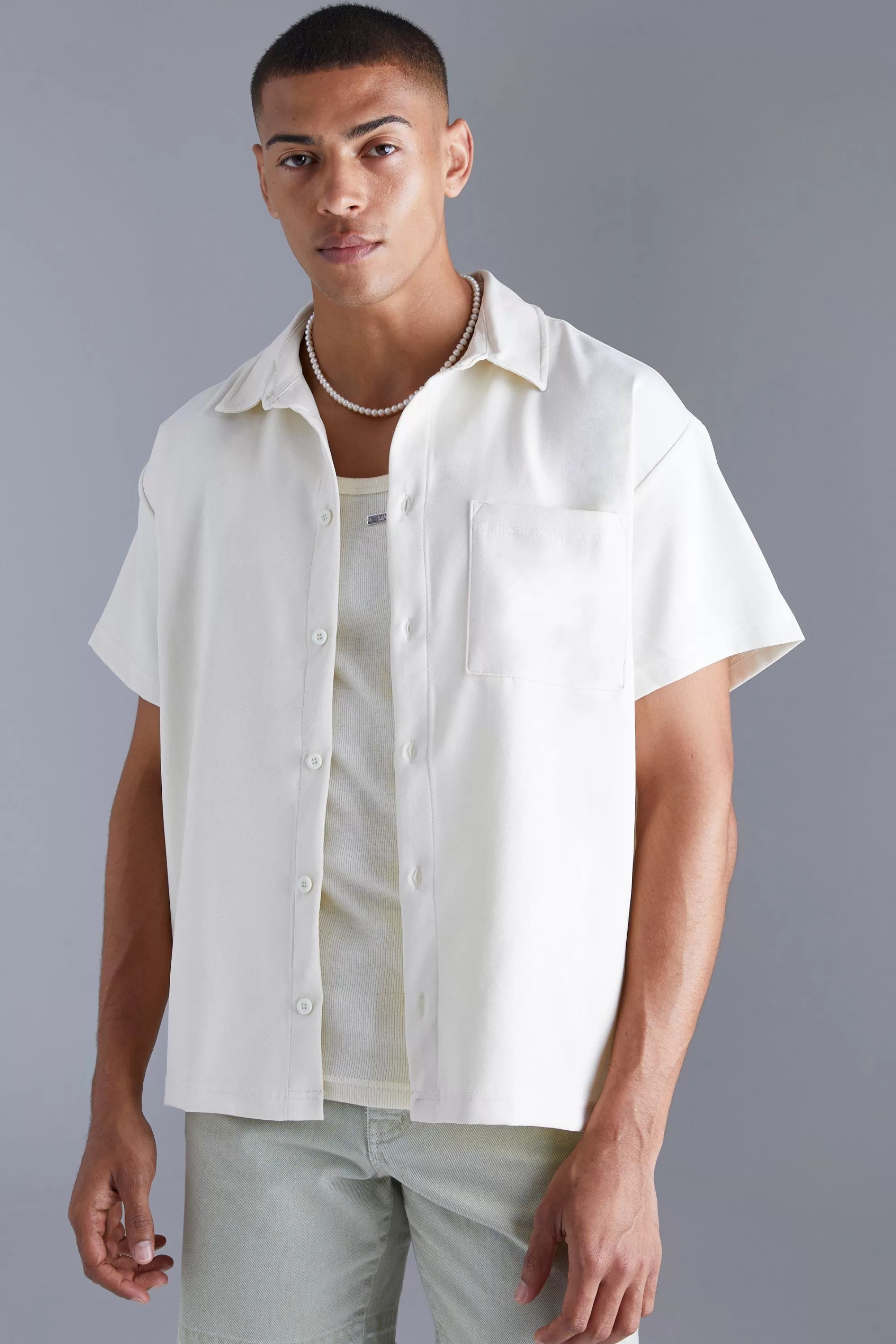 boohooMAN Technical Stretch Boxy Shirt | UK