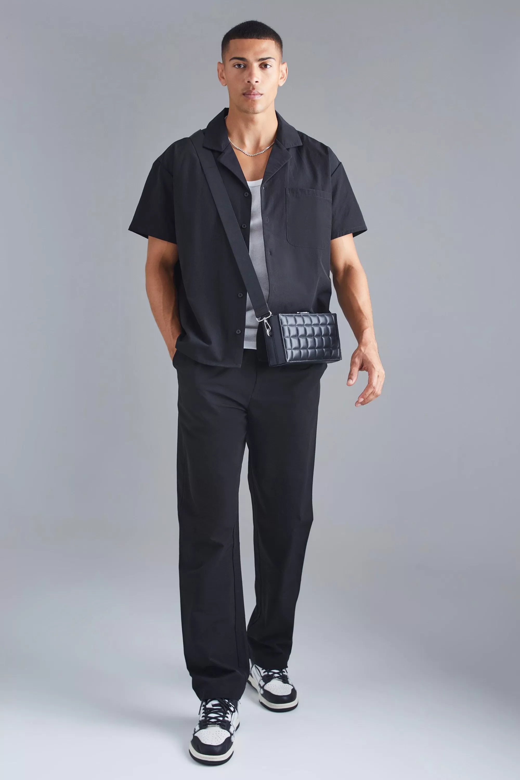 boohooMAN Technical Stretch Boxy Shirt & Trouser | UK