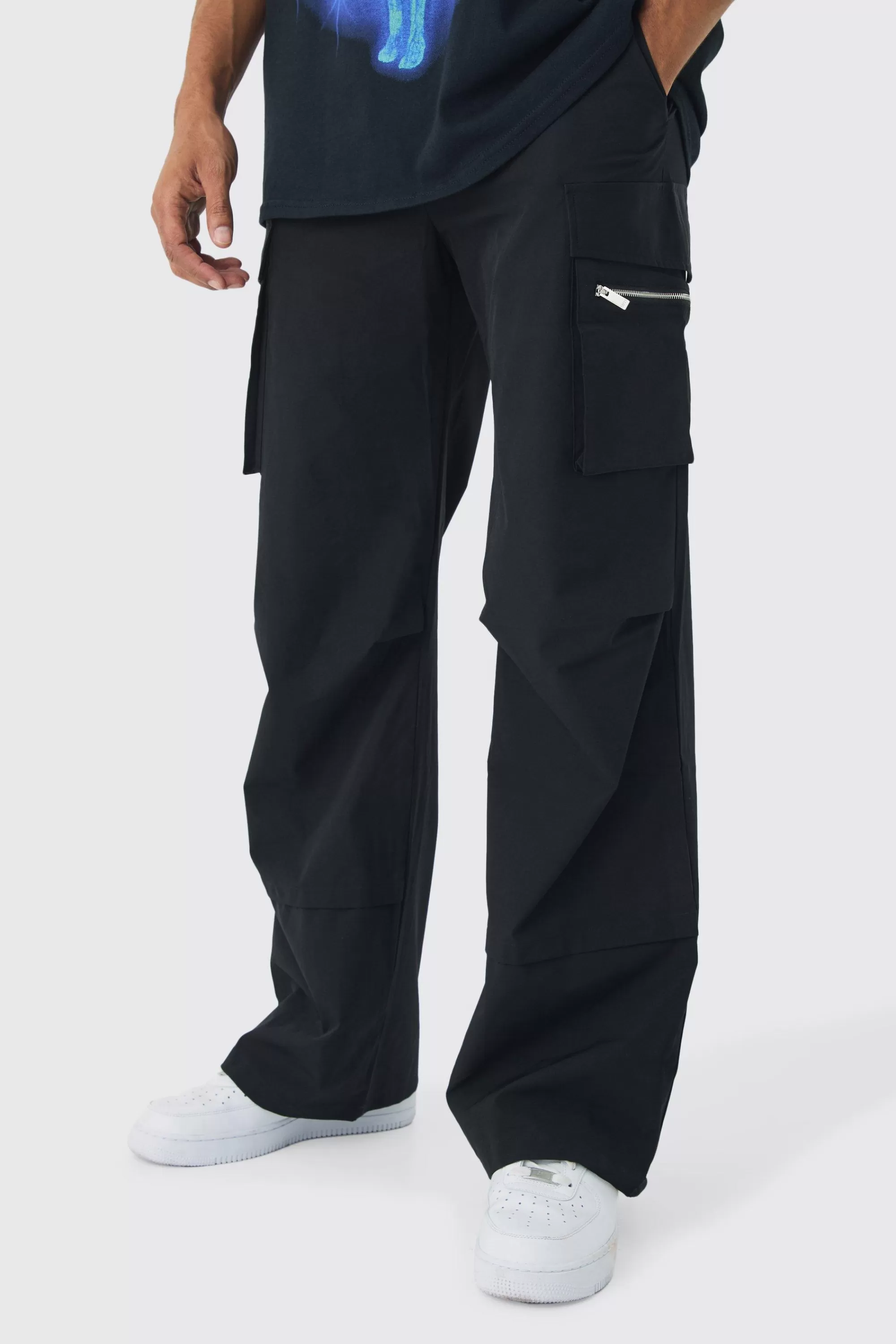 boohooMAN Technical Stretch Cargo Parachute Pants | UK