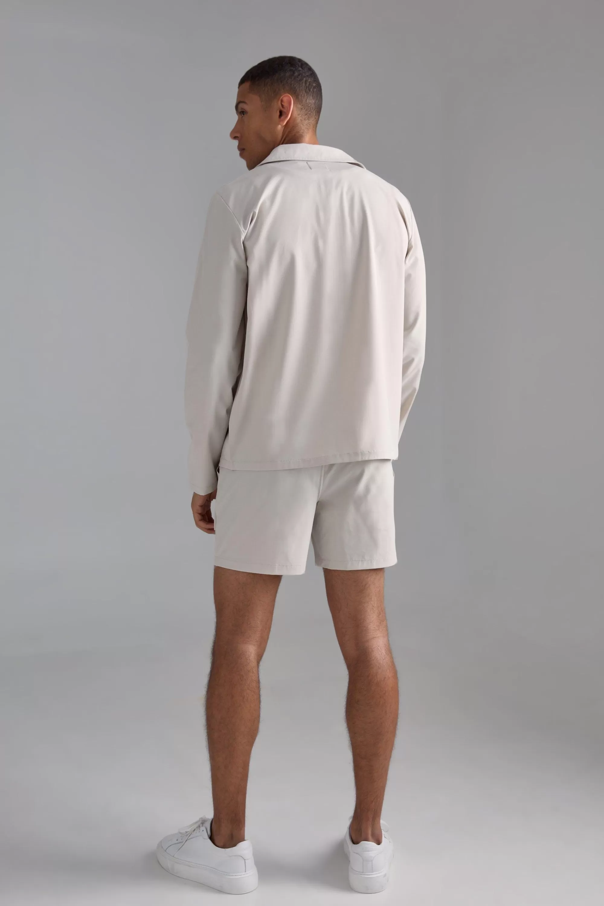 boohooMAN Technical Stretch Concealed Placket Smart Harrington | UK