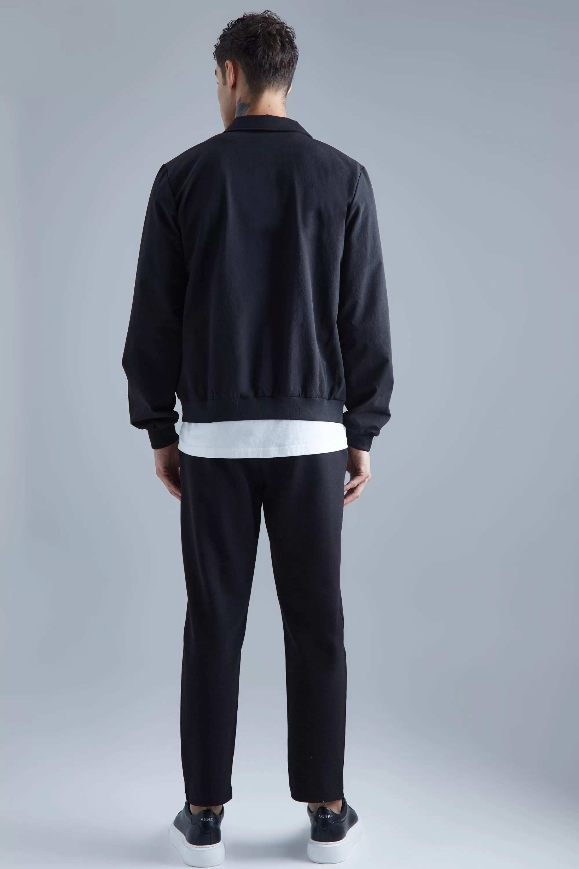 boohooMAN Technical Stretch Harrington With Patch Pockets | UK