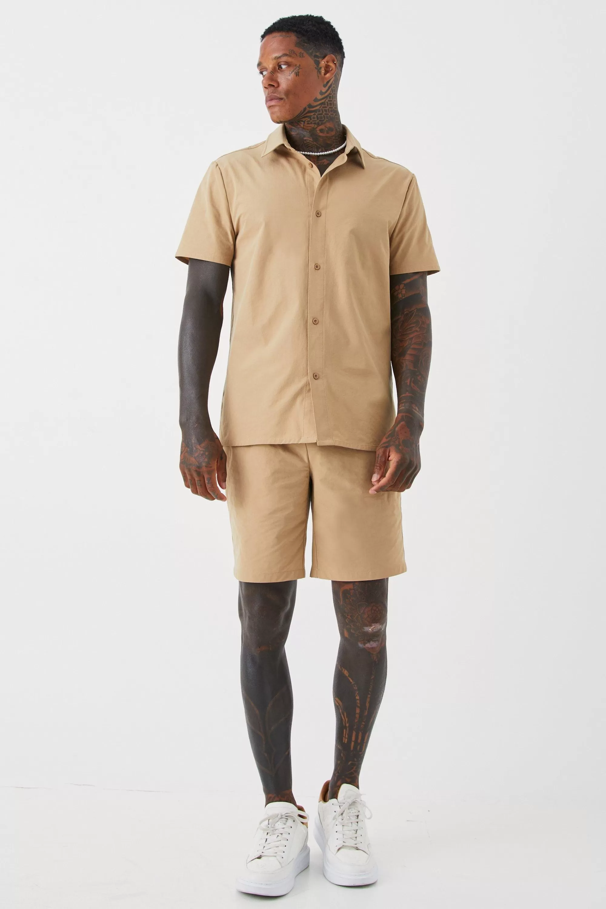 boohooMAN Technical Stretch Shirt & Short | UK