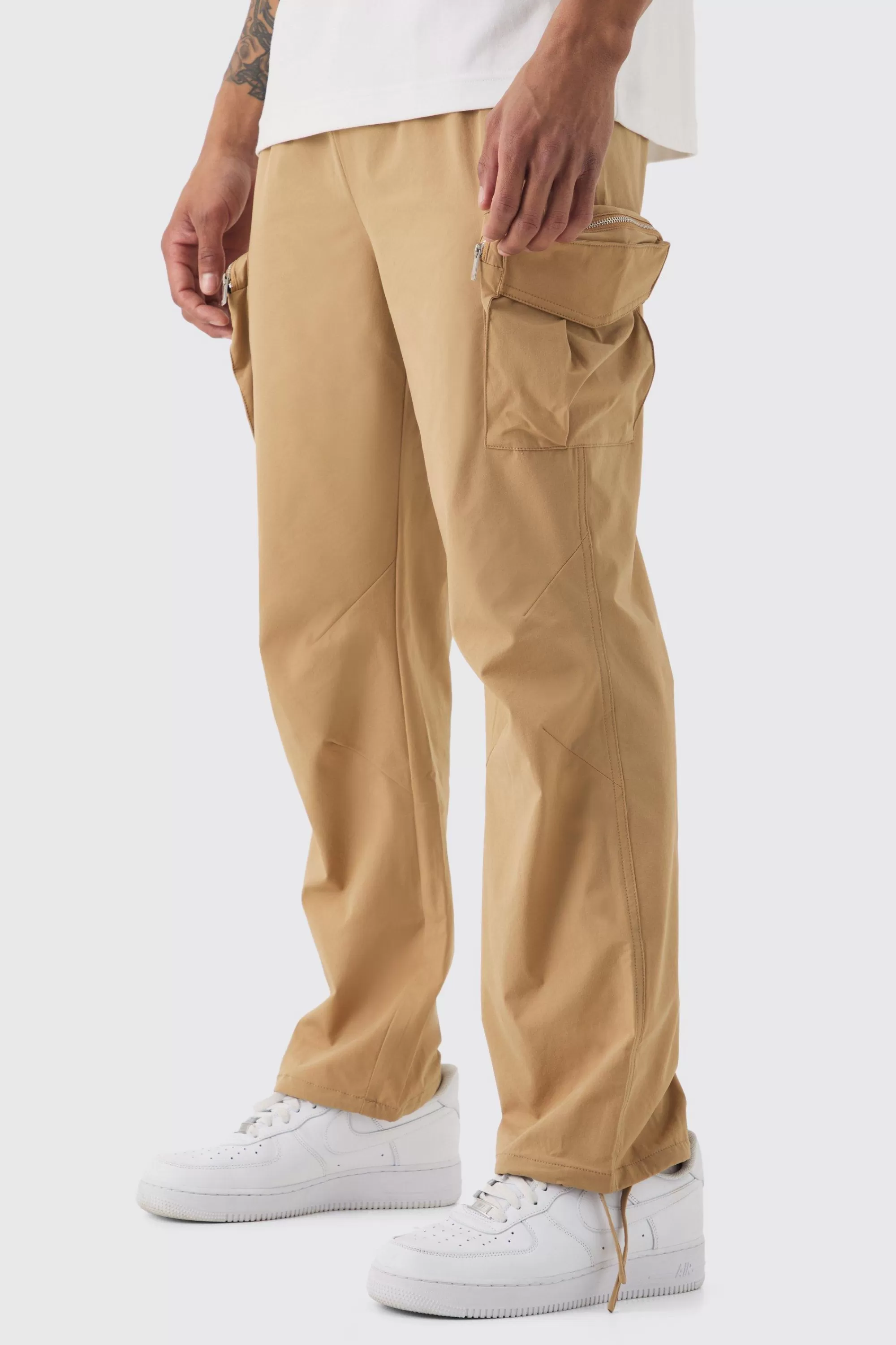boohooMAN Technical Stretch Straight Fit Cargo Trousers | UK