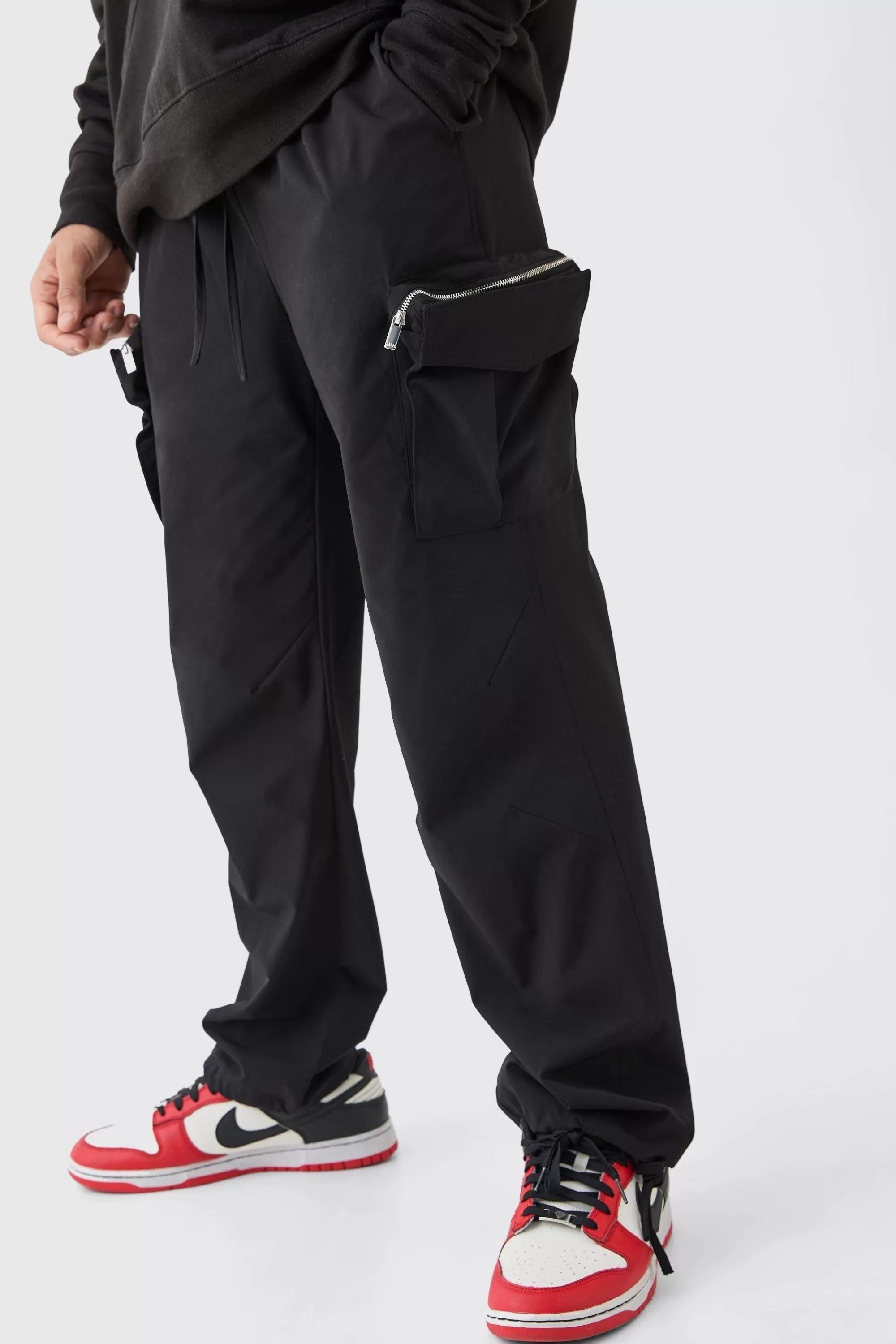 boohooMAN Technical Stretch Straight Fit Cargo Trousers | UK