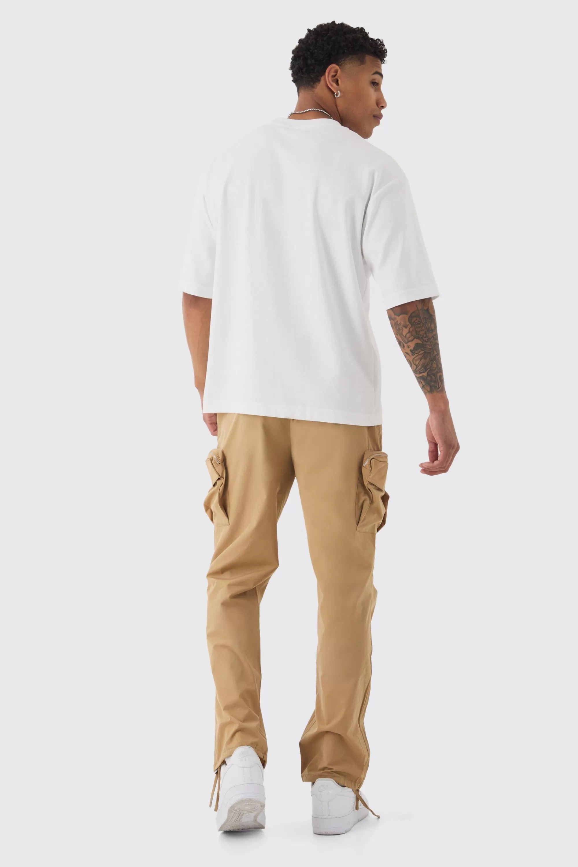 boohooMAN Technical Stretch Straight Fit Cargo Trousers | UK