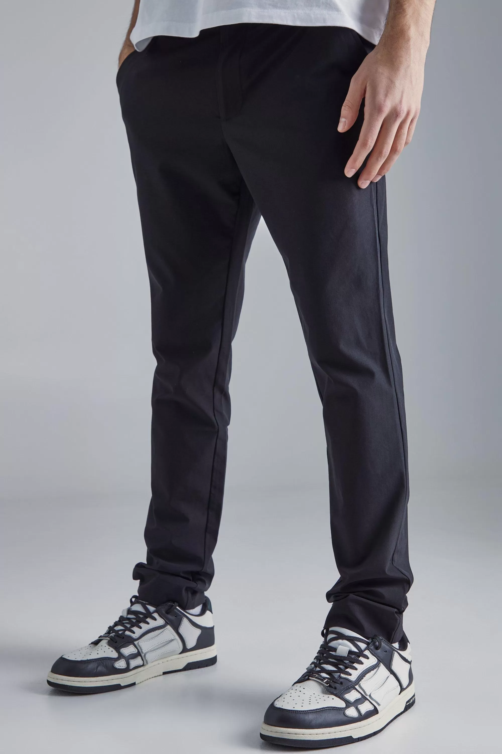 boohooMAN Technical Stretch Tailored Slim Fit Trousers | UK