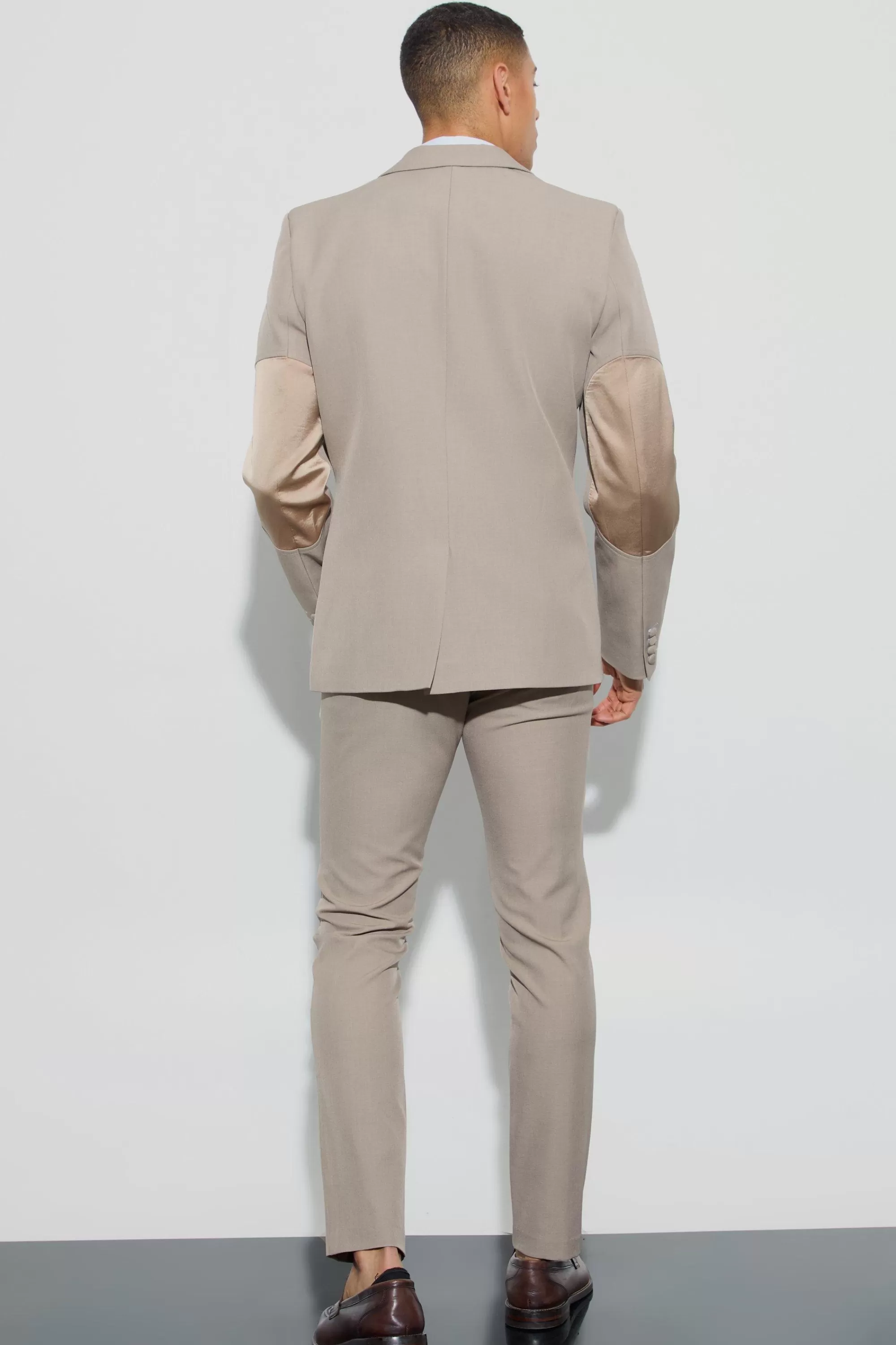 boohooMAN Textured Double Breasted Elbow Patch Blazer | UK