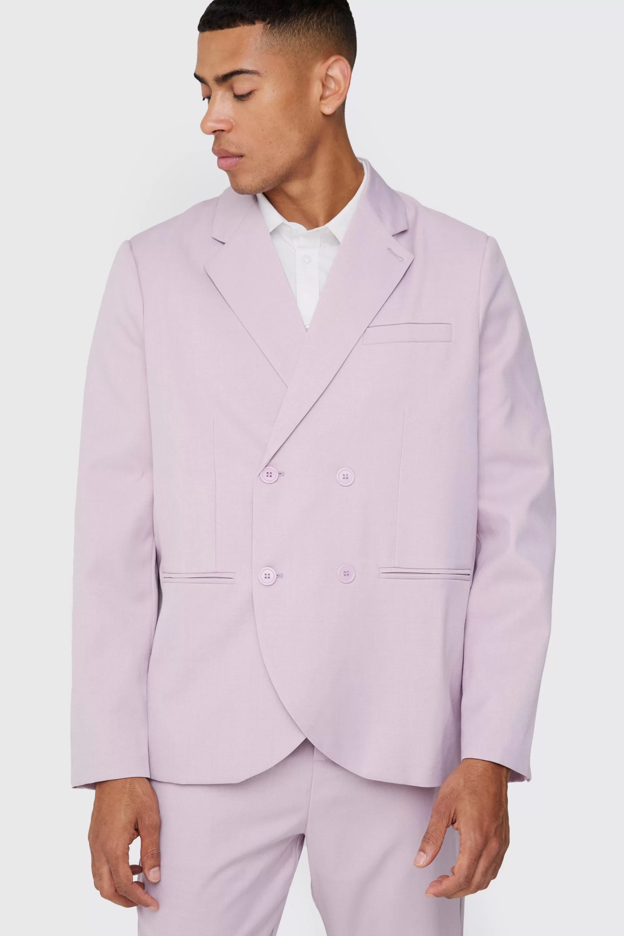 boohooMAN Textured Double Breasted Suit Jacket | UK