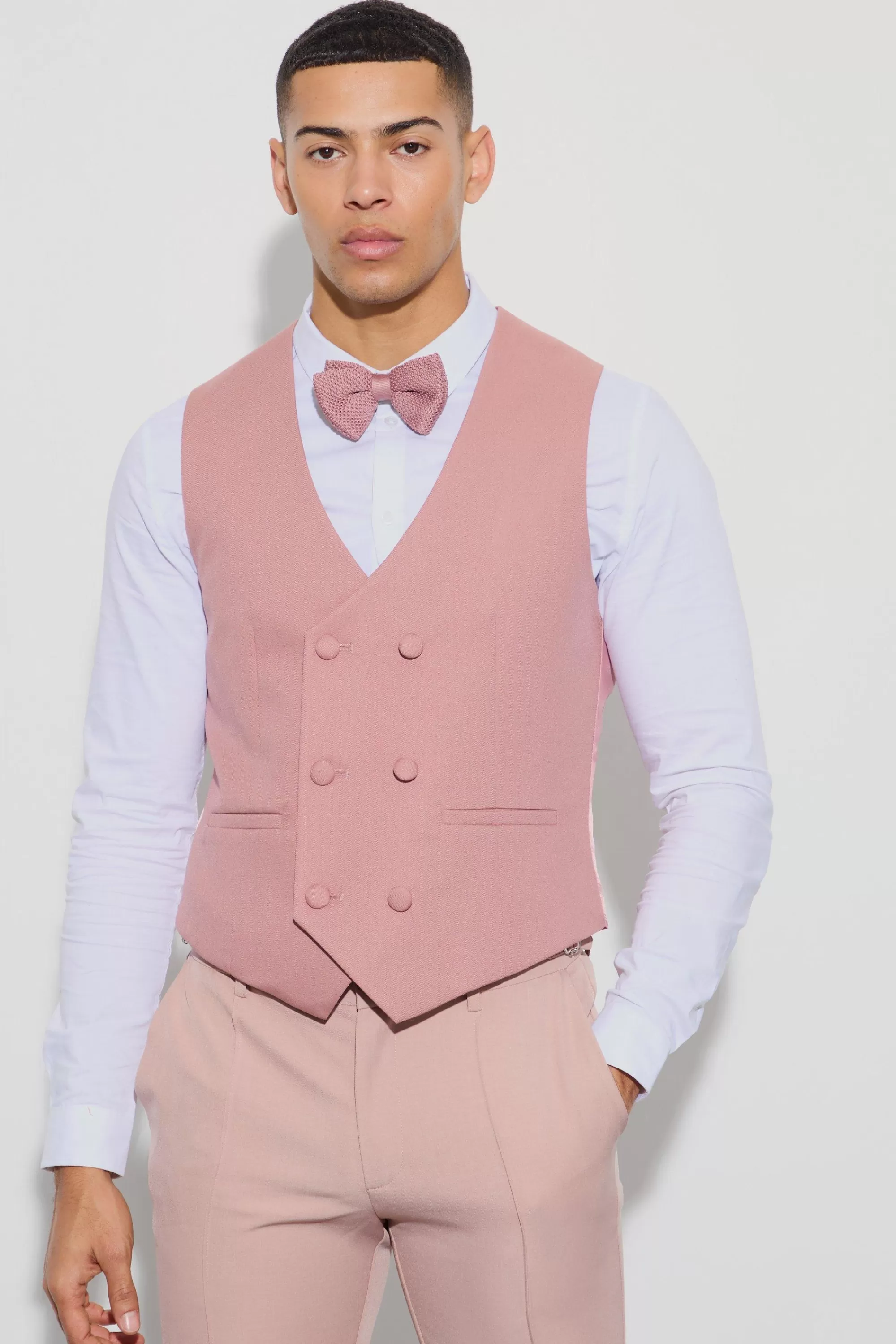 boohooMAN Textu Double Breasted Waistcoat | UK
