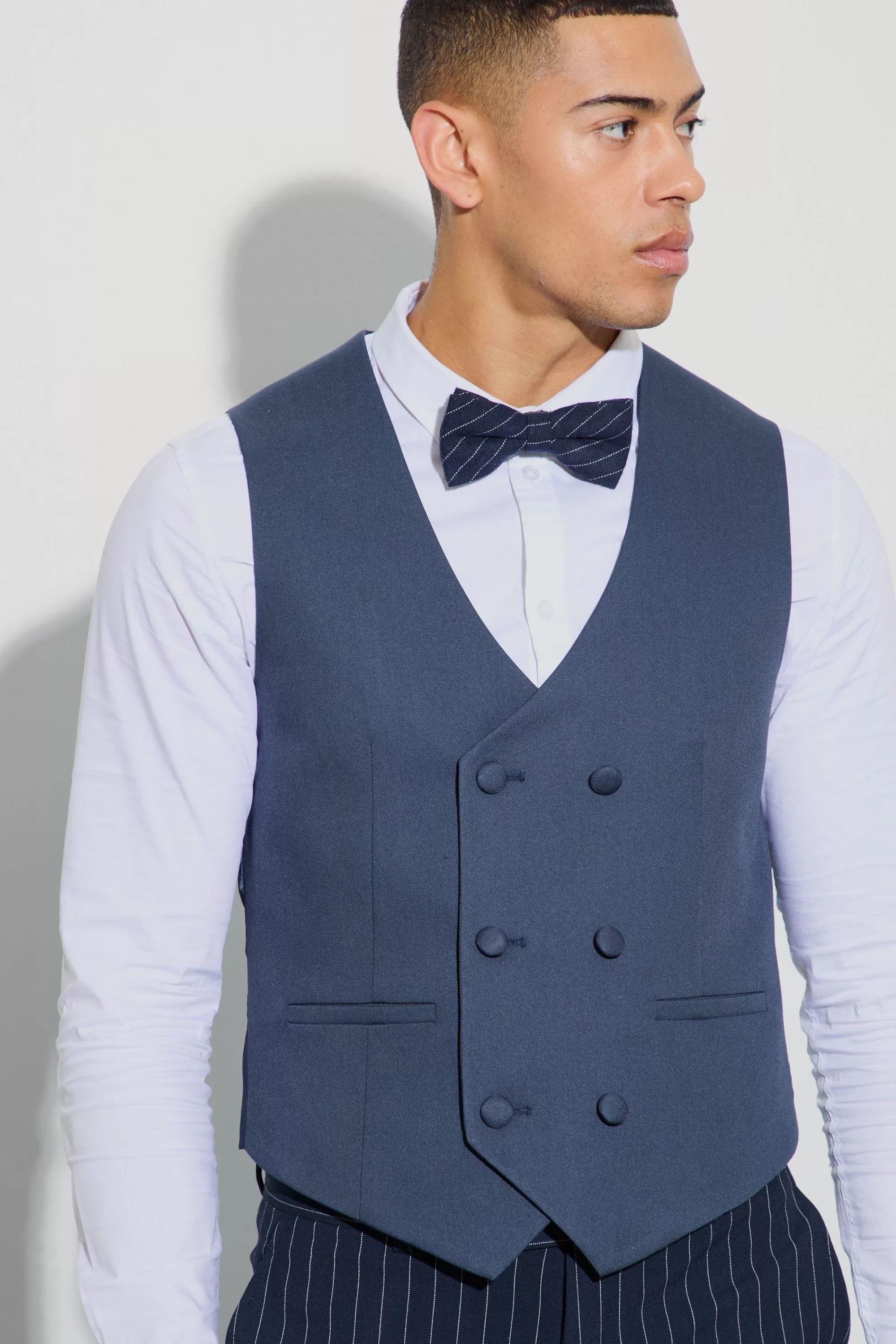 boohooMAN Textured Double Breasted Waistcoat | UK