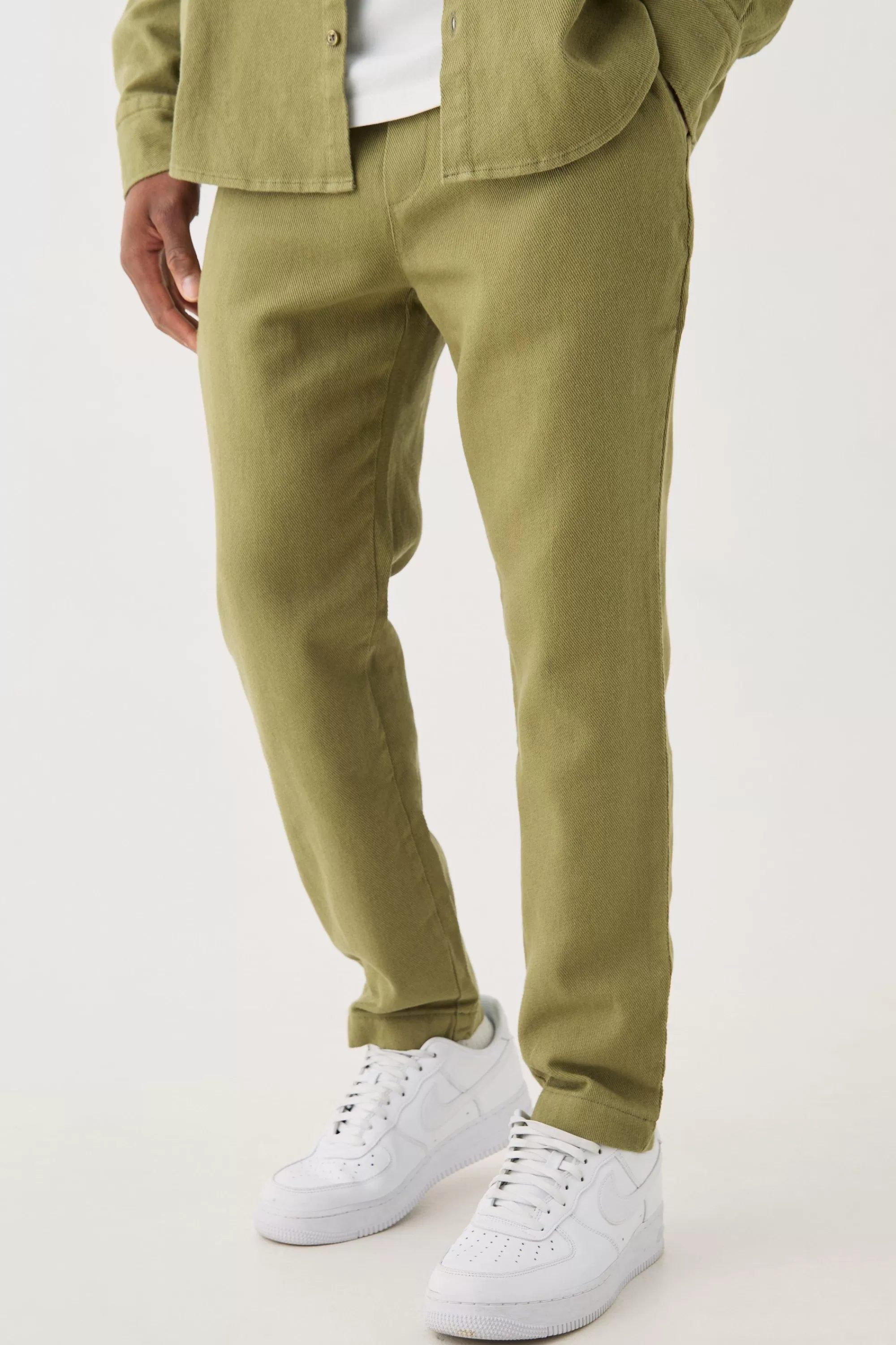 boohooMAN Textured Elasticated Waist Straight Fit Trousers | UK