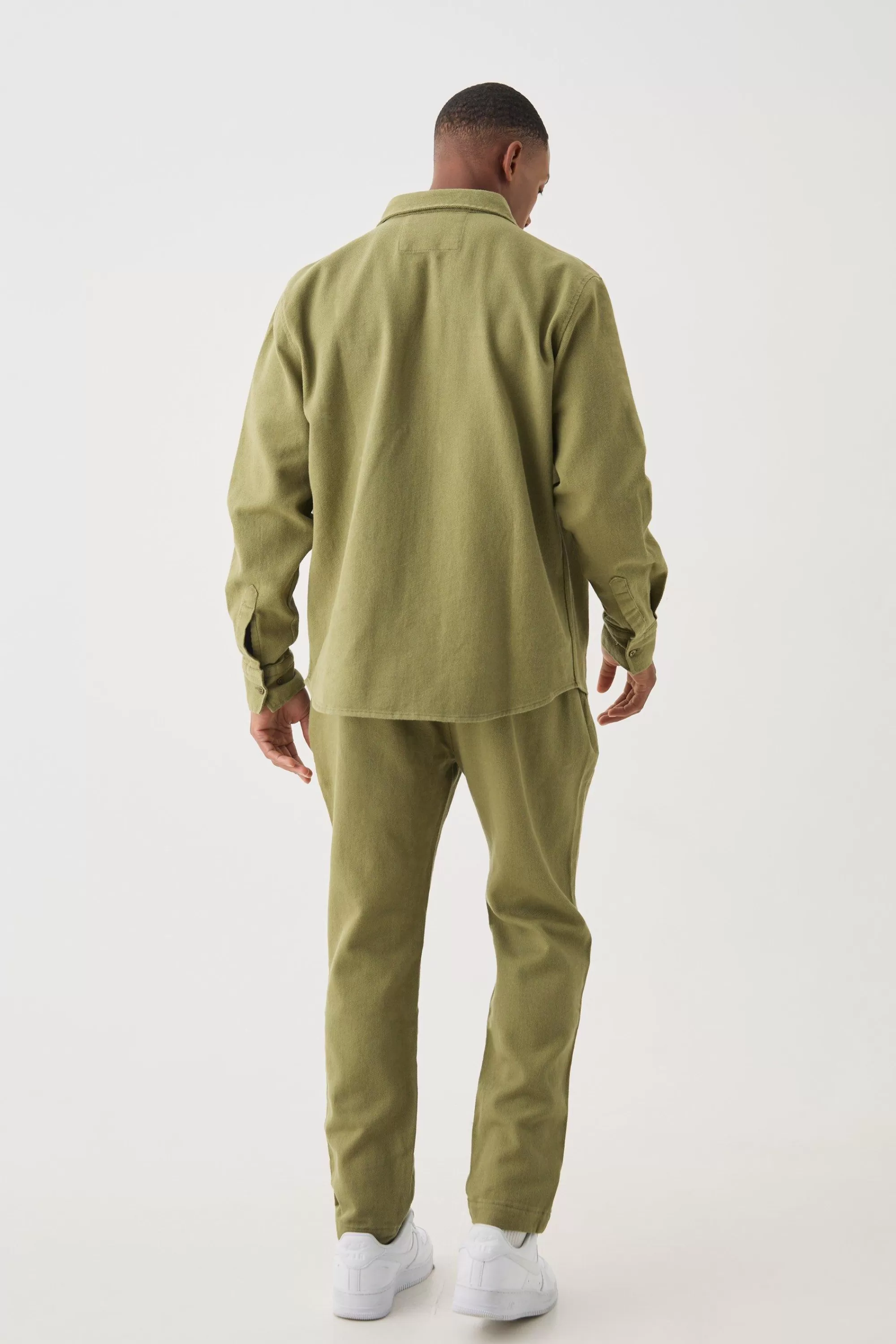boohooMAN Textured Elasticated Waist Straight Fit Trousers | UK