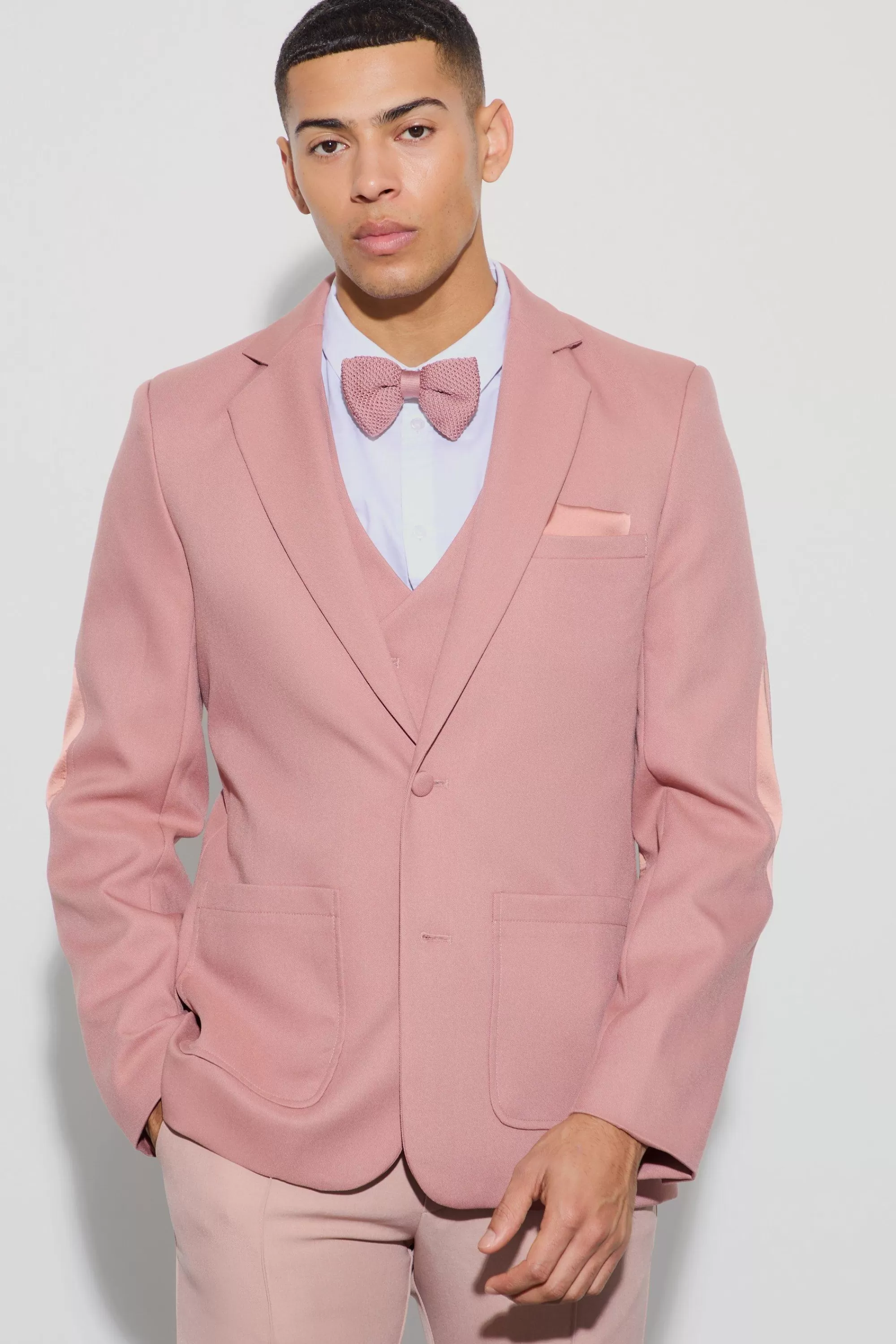 boohooMAN Textu Elbow Patch Slim Fit Blazer | UK