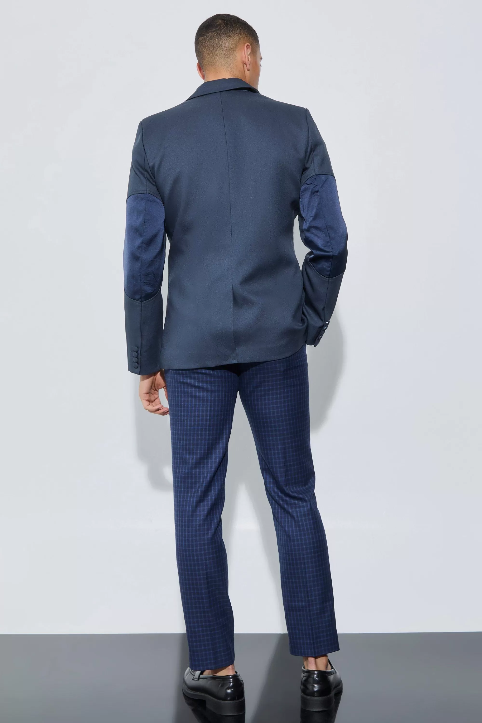 boohooMAN Textured Elbow Patch Slim Fit Blazer & Waistcoat | UK