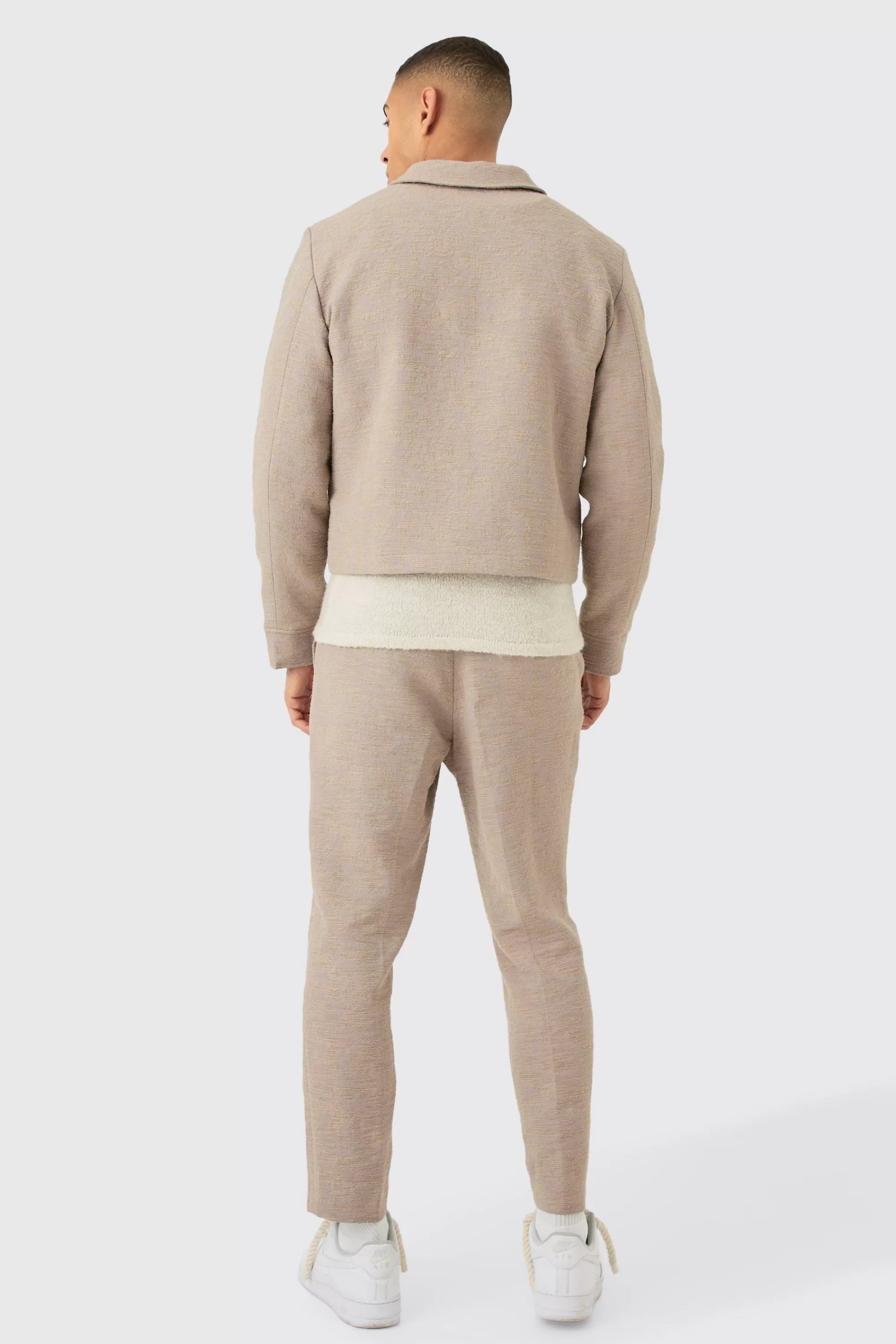boohooMAN Textured Jacquard Fixed Waist Smart Tapered Trousers | UK