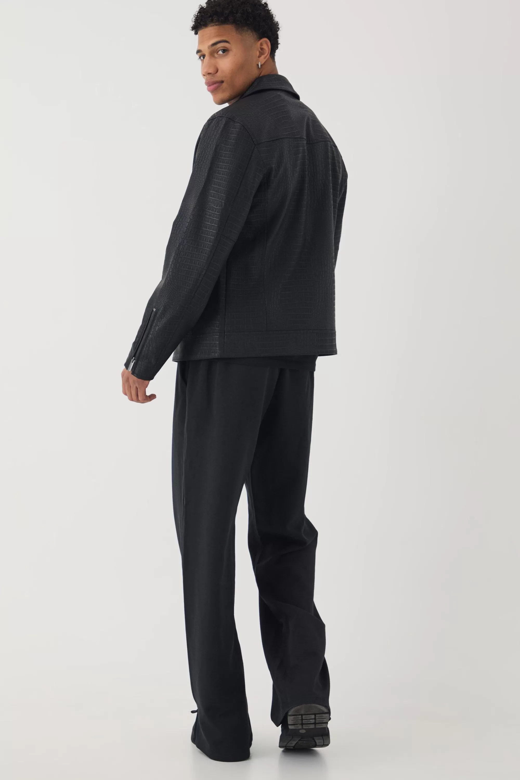 boohooMAN Textured PU Biker Jacket In | UK