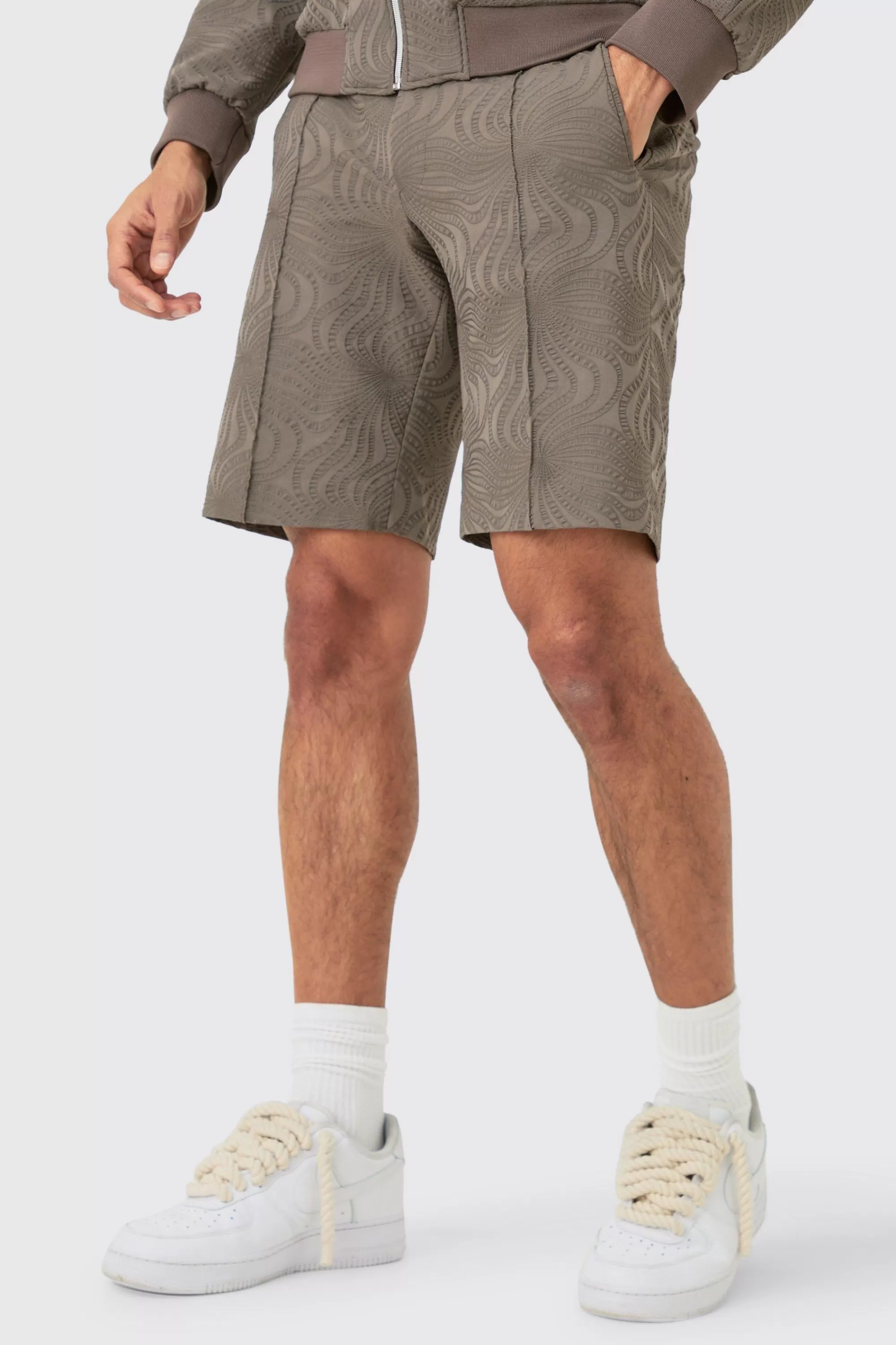 boohooMAN Textured Straight Fit Pintuck Tailored Shorts | UK
