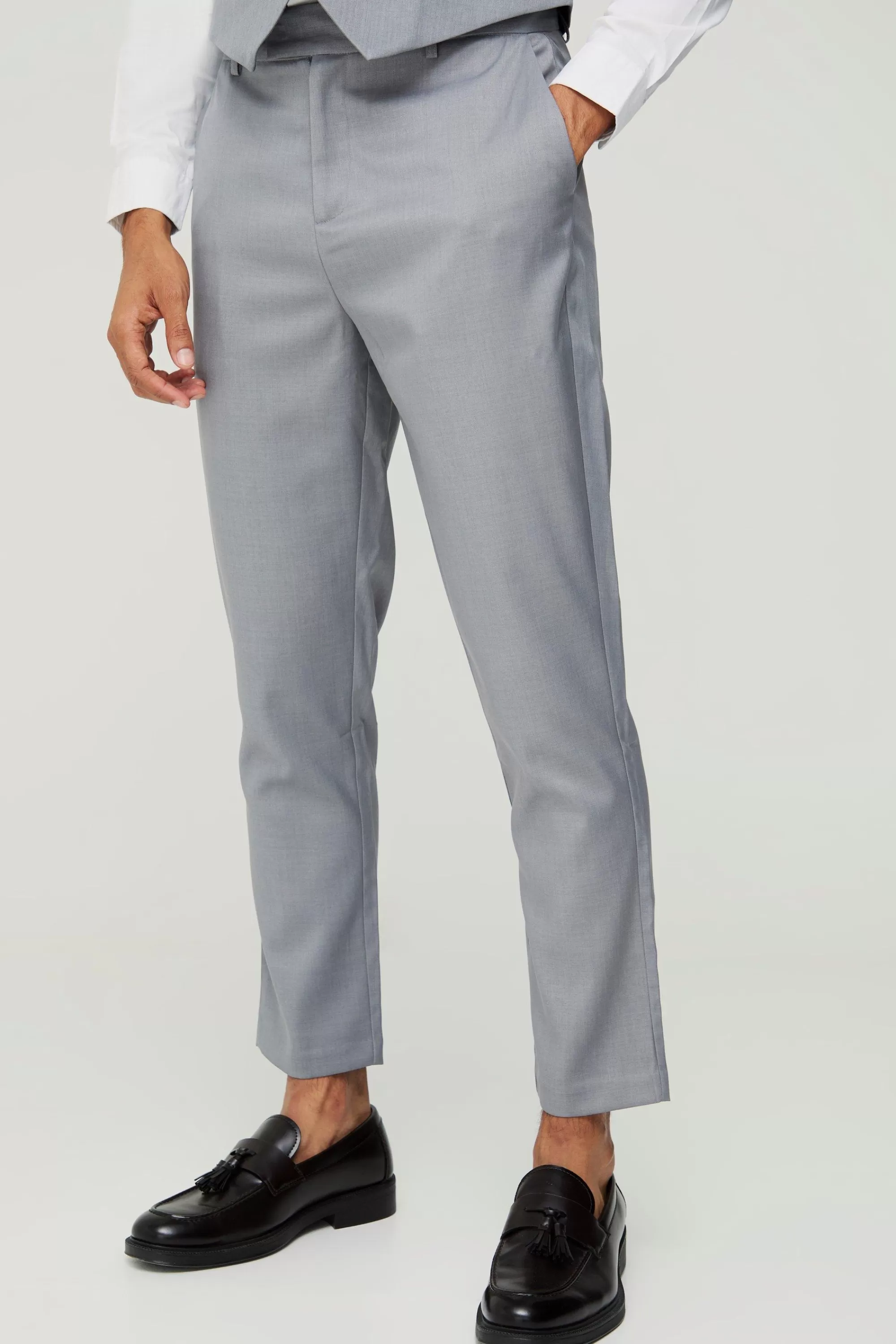boohooMAN Textured Tapered Fit Suit Trousers | UK
