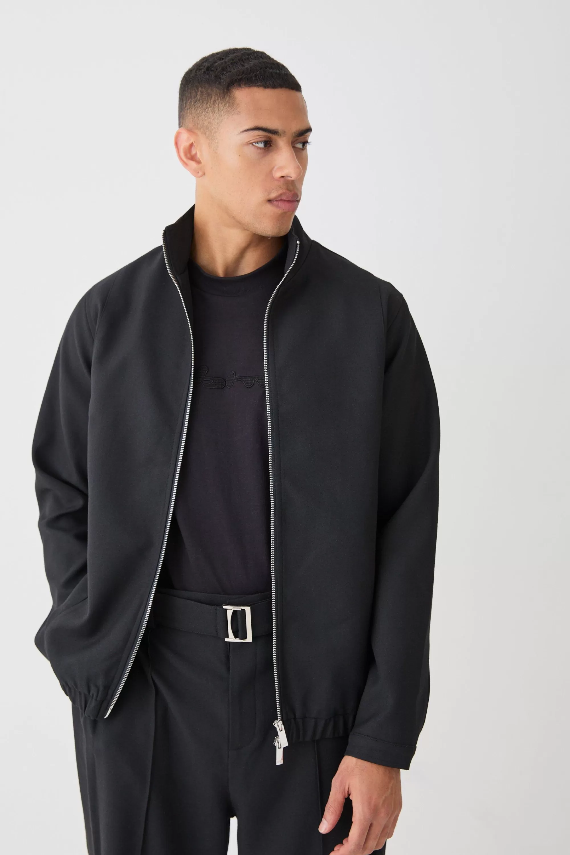 boohooMAN Textured Zip Up Smart Jacket | UK