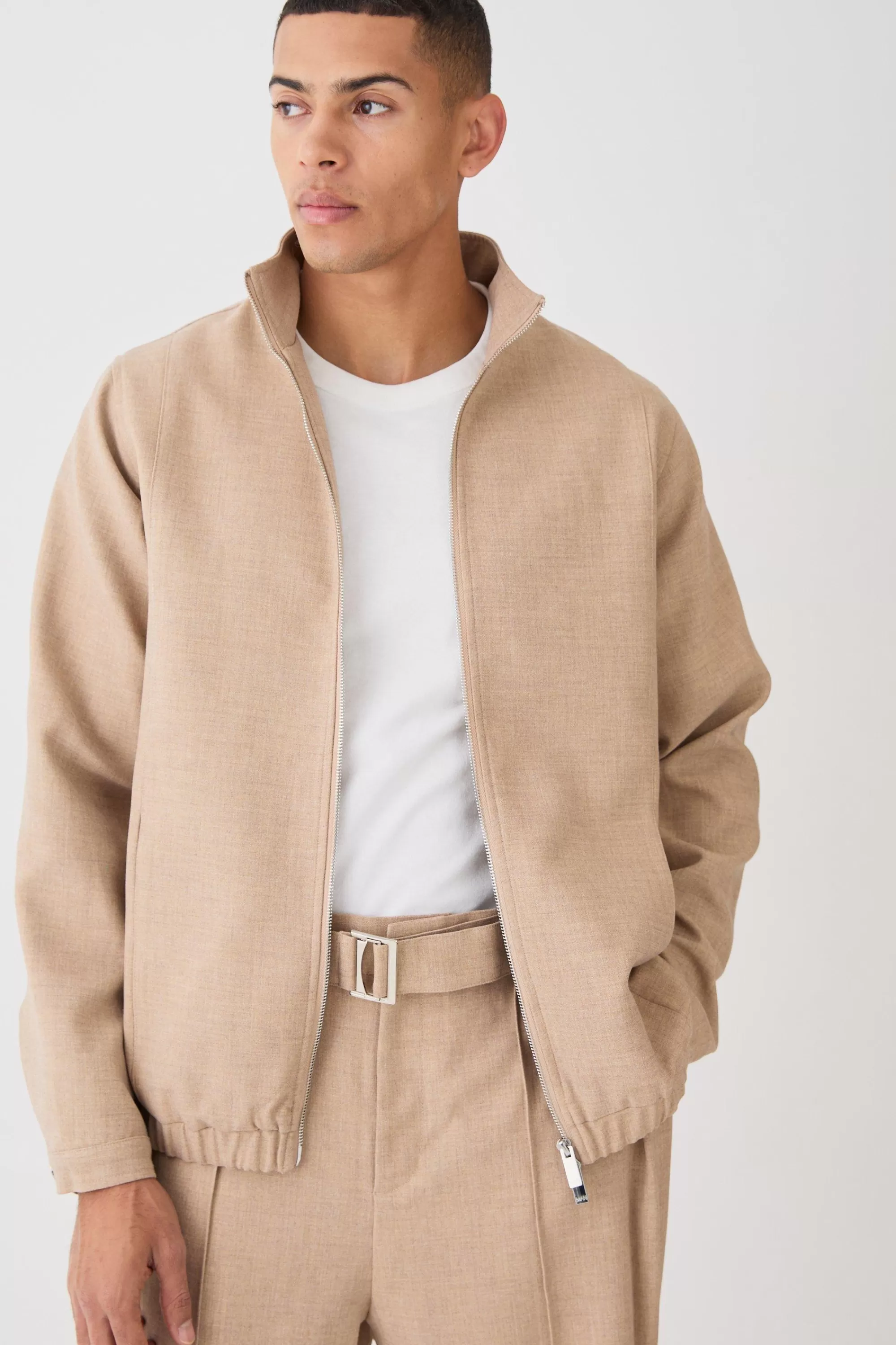 boohooMAN Textured Zip Up Smart Jacket | UK