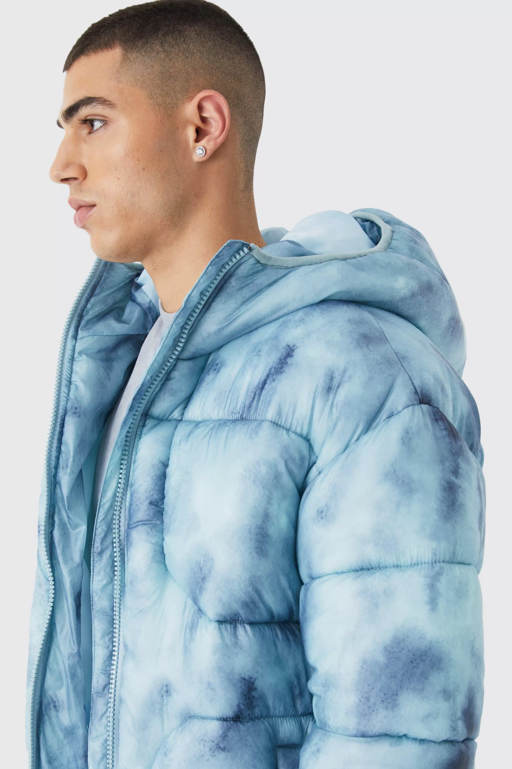 boohooMAN Tie Dye Quilted Puffer With Hood | UK