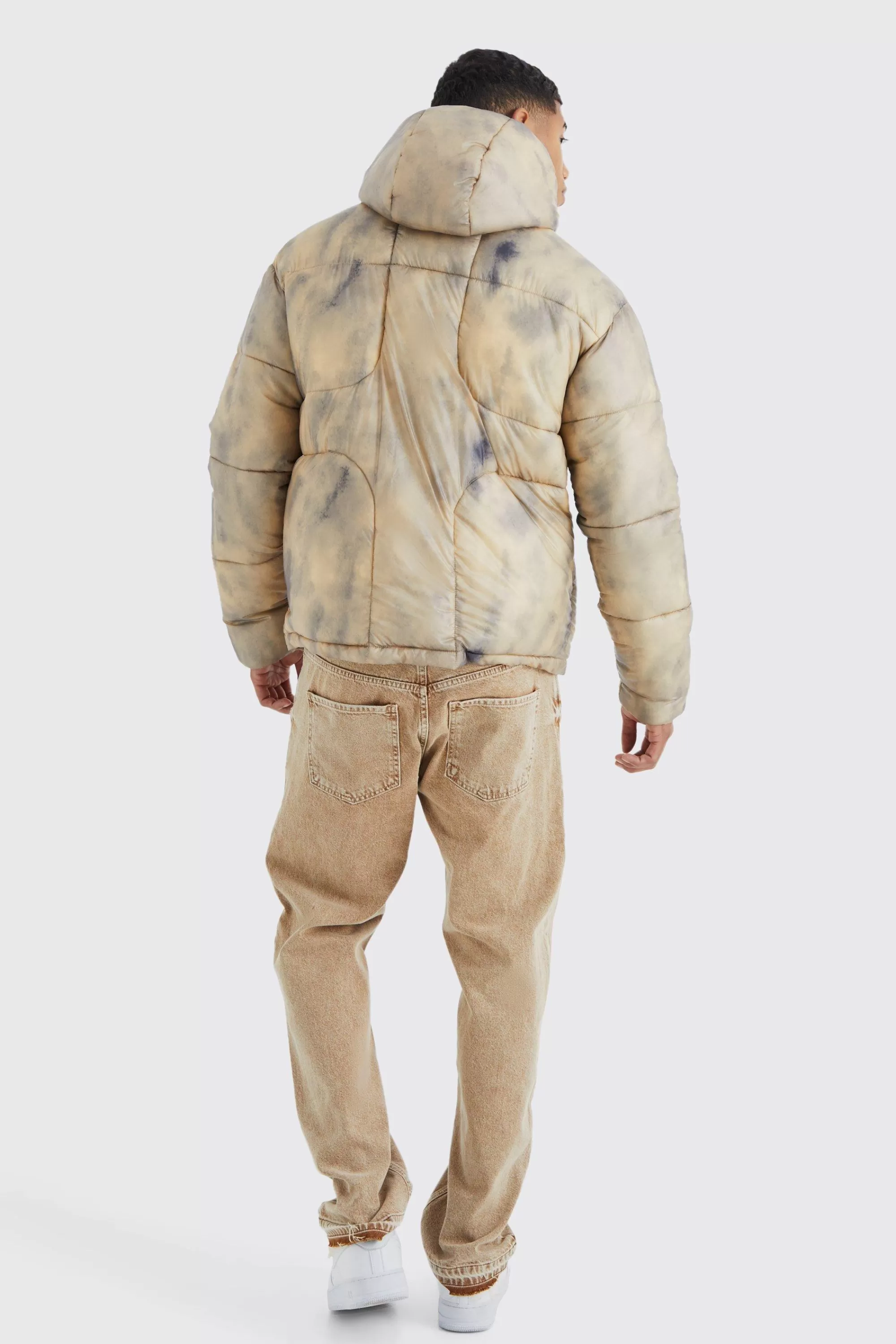 boohooMAN Tie Dye Quilted Puffer With Hood | UK
