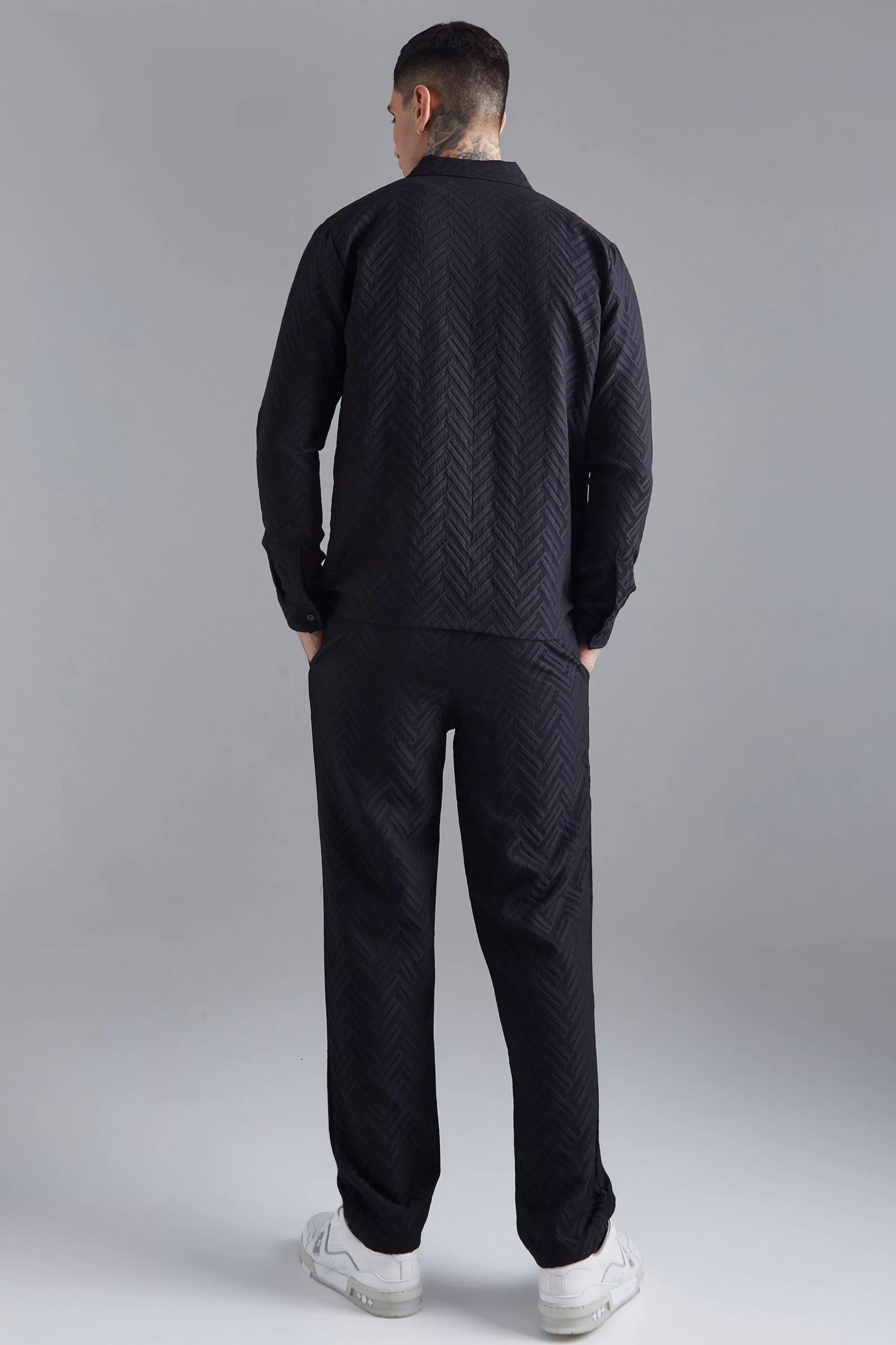 boohooMAN Tonal Geo Smart Zip Overshirt | UK