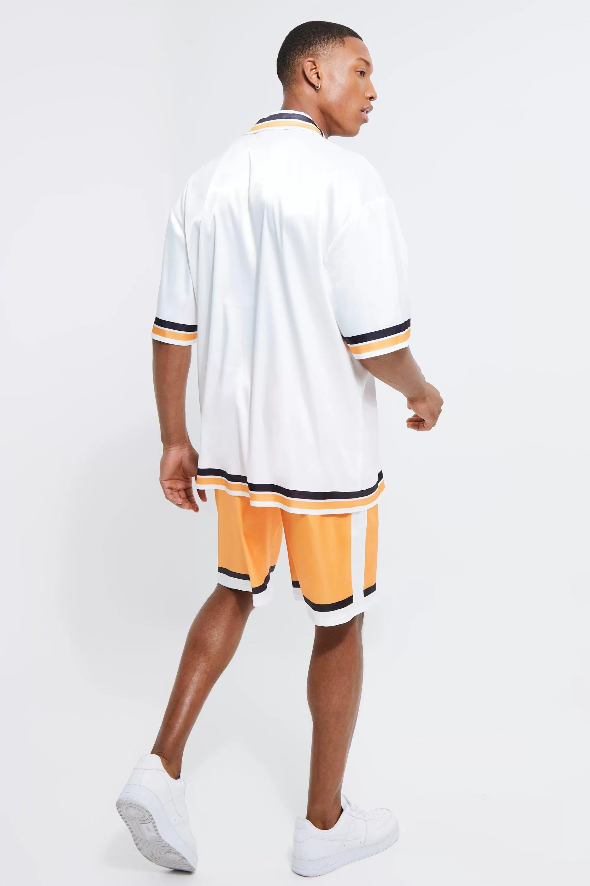 boohooMAN Toosii Boxy Oversized Satin Graphic Shirt And Shorts | UK