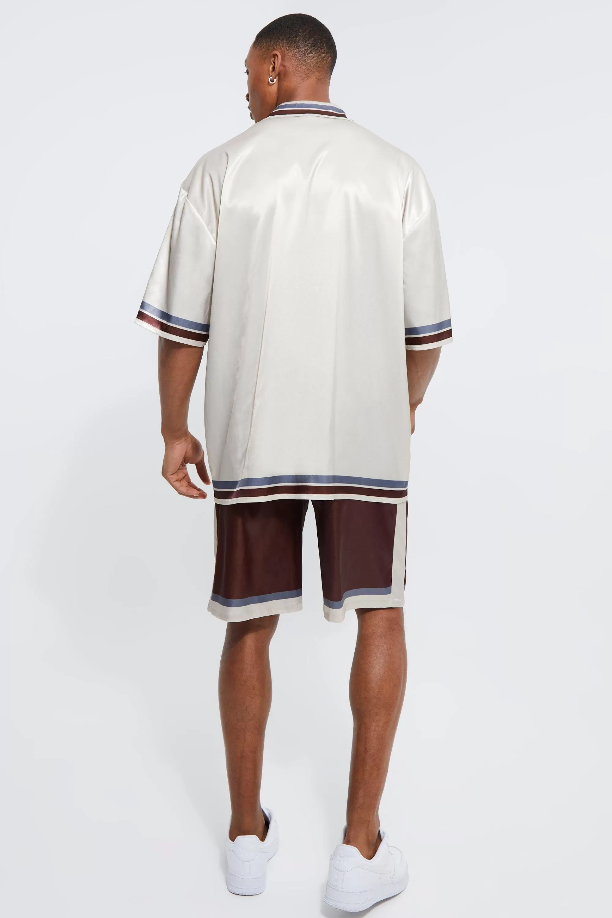 boohooMAN Toosii Boxy Oversized Satin Graphic Shirt And Shorts | UK