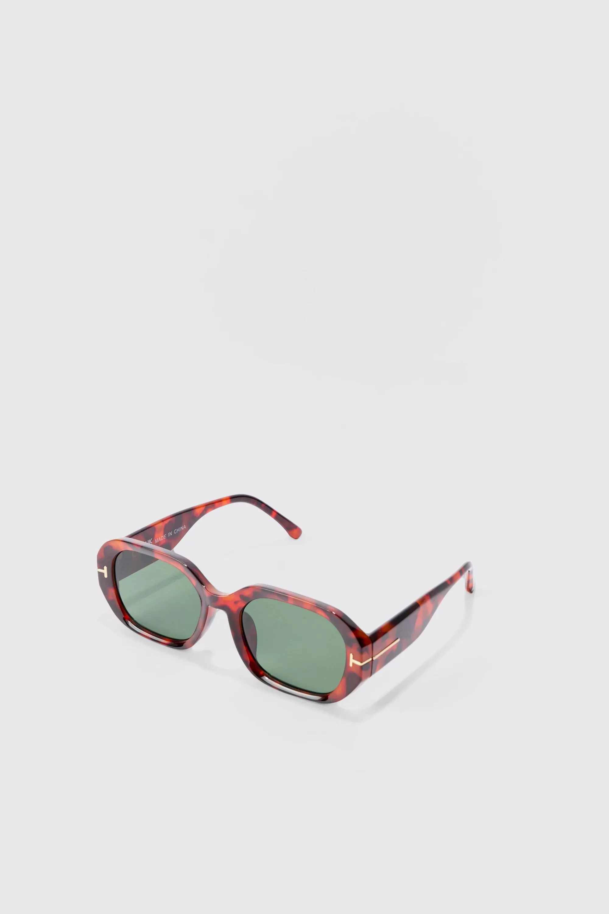 boohooMAN Tortoise Hexagonal Sunglasses In | UK