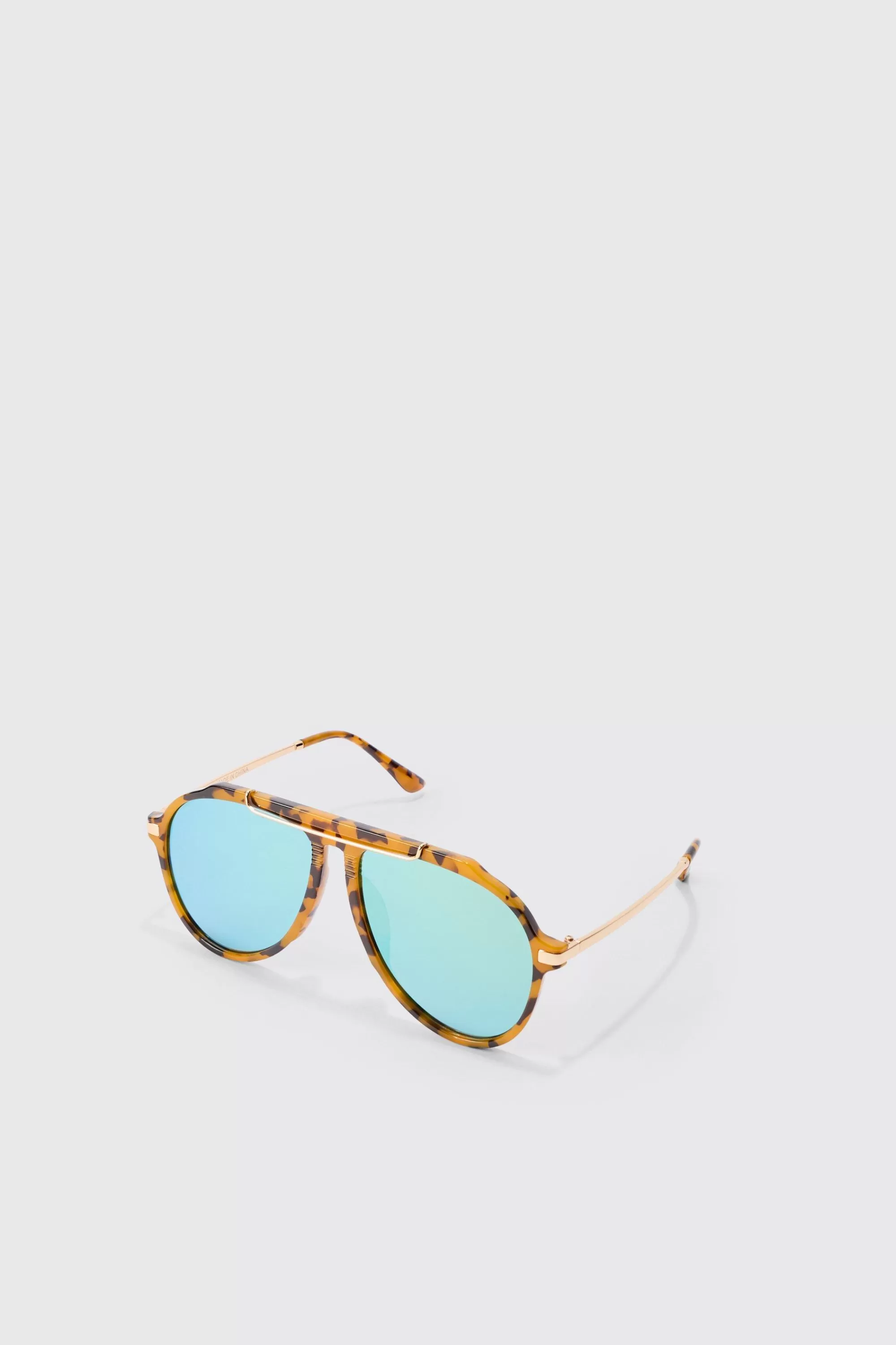 boohooMAN Tortoise Metal Frame Aviator Sunglasses In | UK
