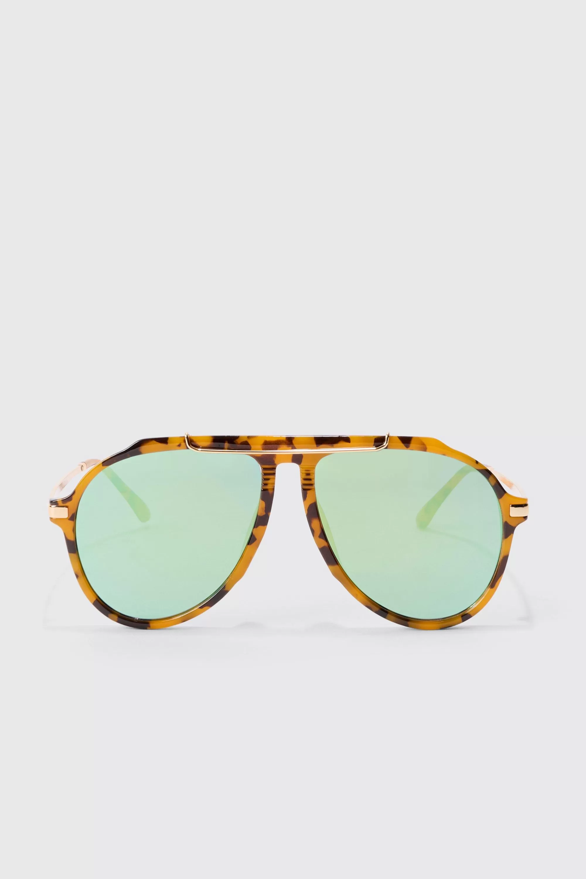 boohooMAN Tortoise Metal Frame Aviator Sunglasses In | UK