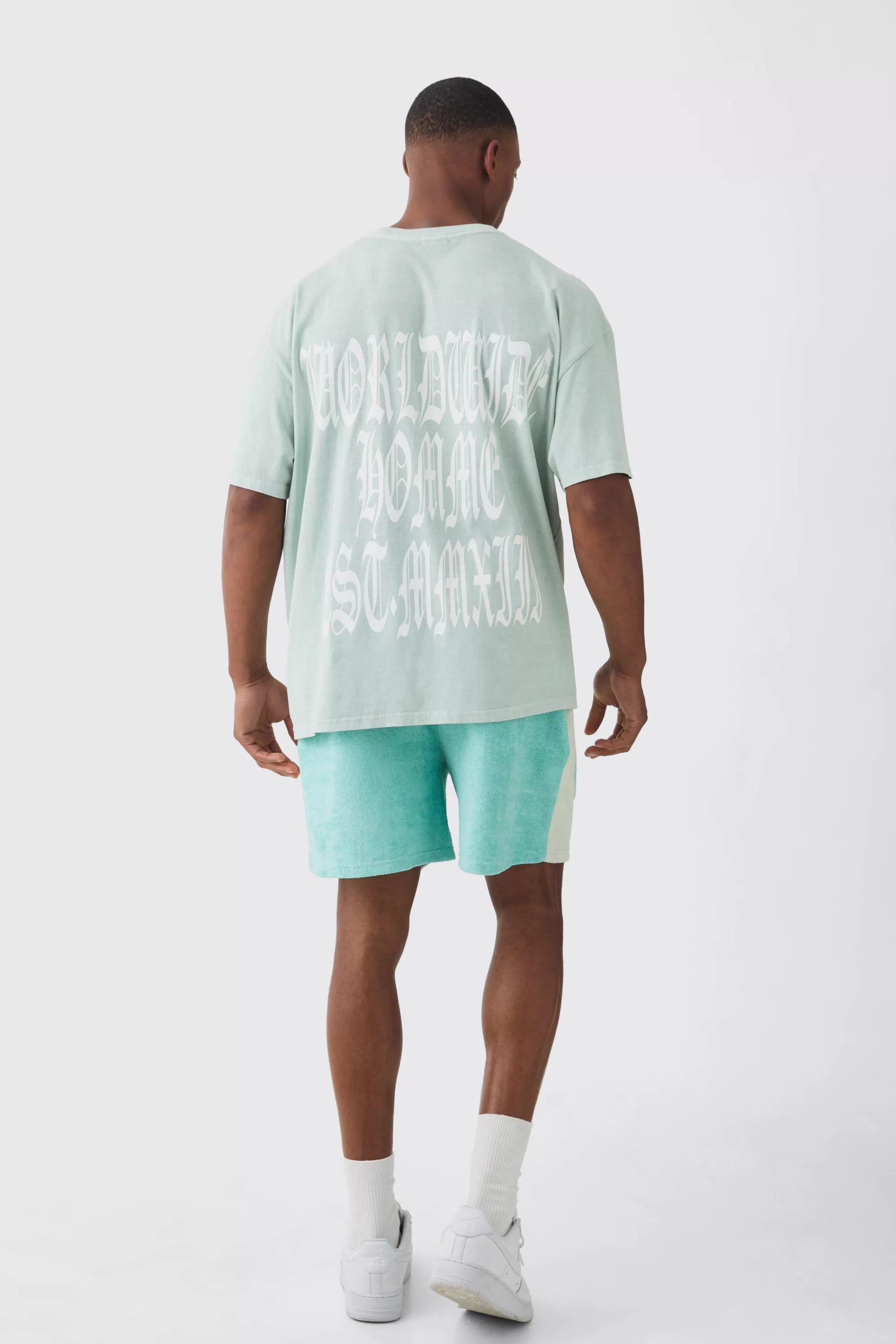 boohooMAN Towelling Colour Block Short | UK