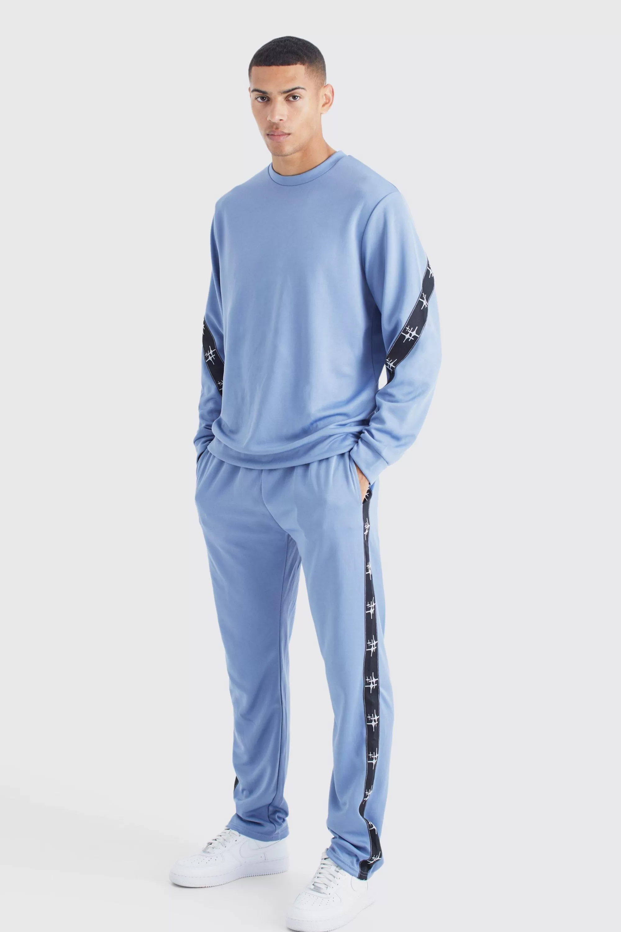 boohooMAN Tricot Tape Side Sweatshirt Tracksuit | UK
